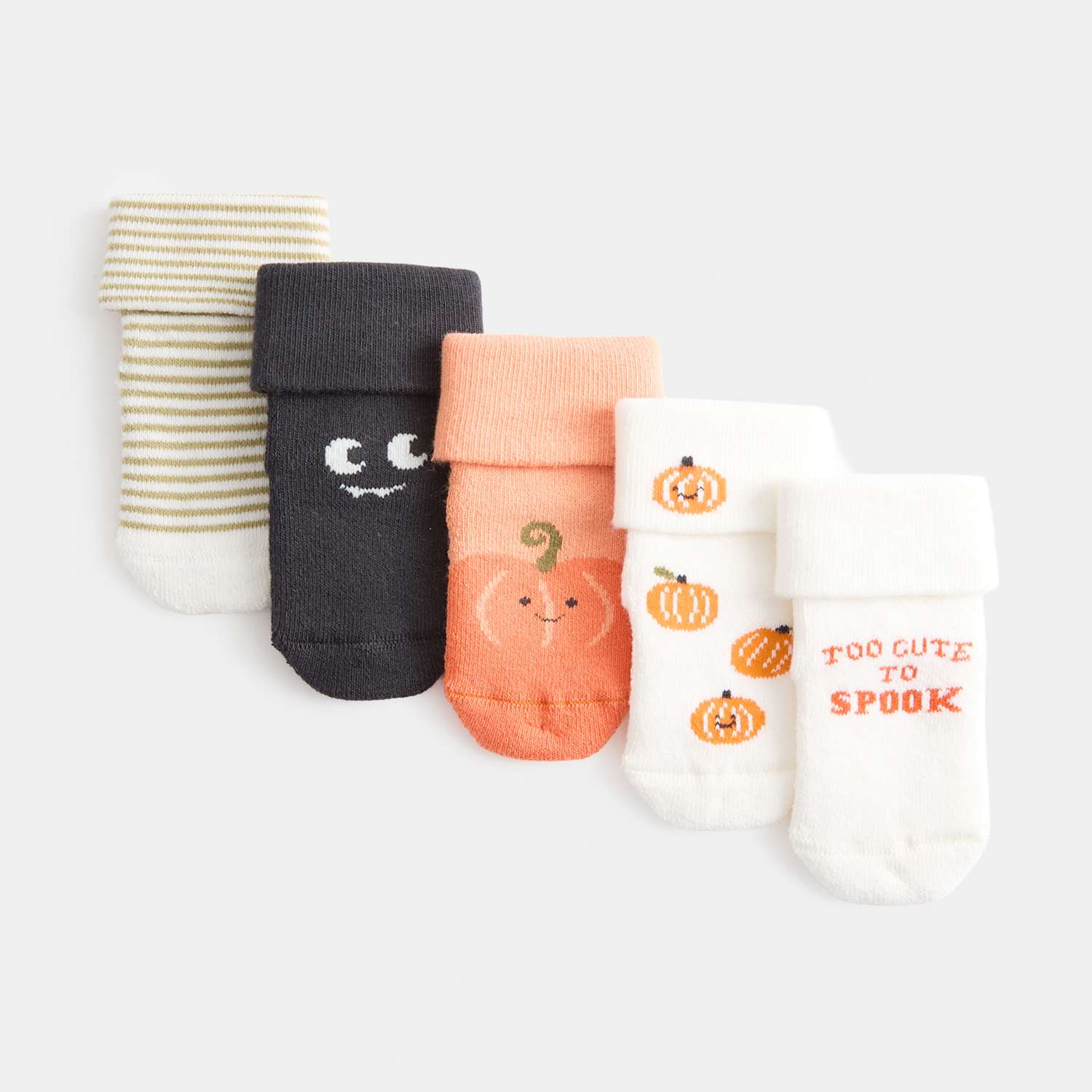 M&S Boys 5 Pack Cotton Rich Halloween Ankle Socks - Newborn - Orange Mix