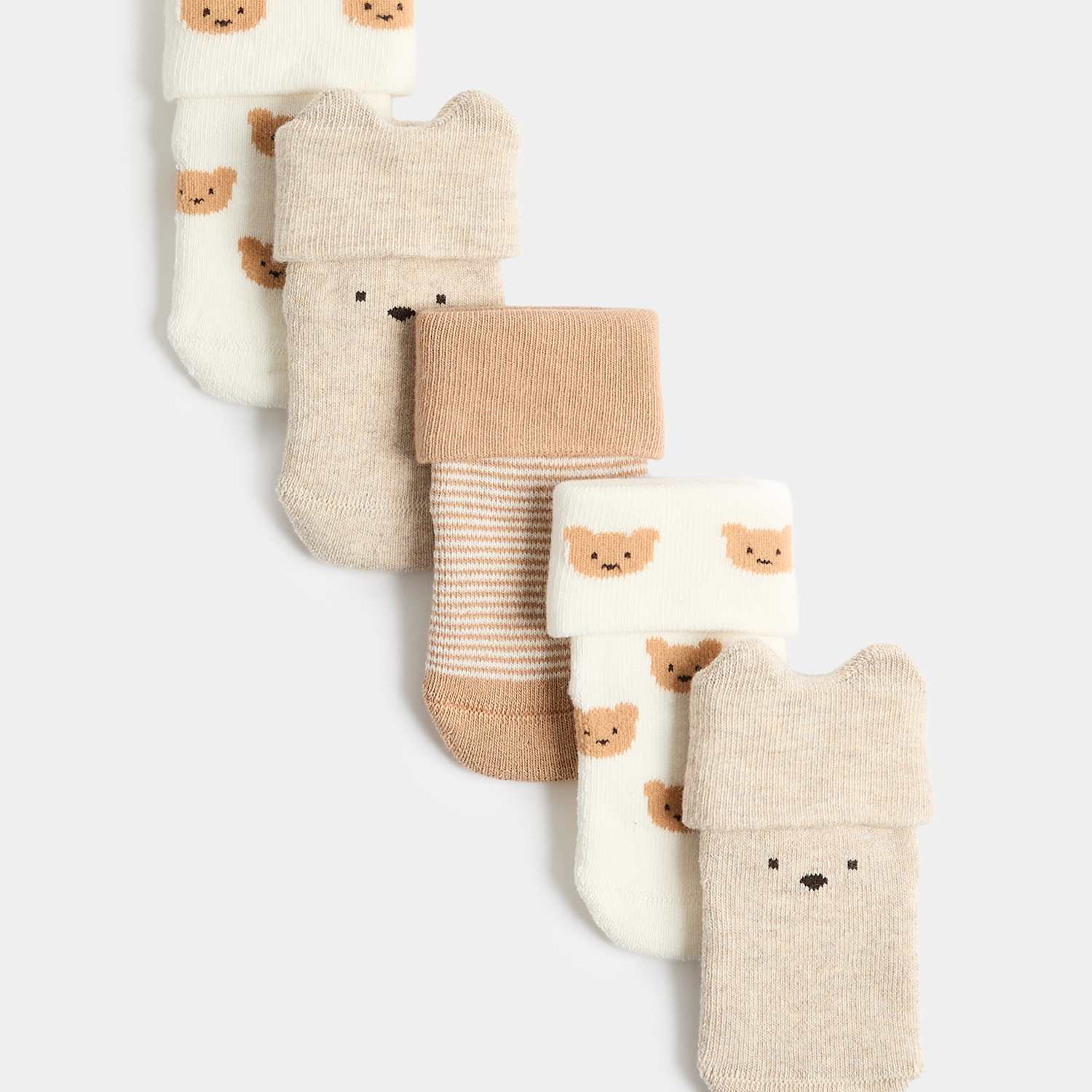 Kids 5 Pack Cotton Rich Spencer Bear Socks - 6-12 - Beige Mix - Available at M&S