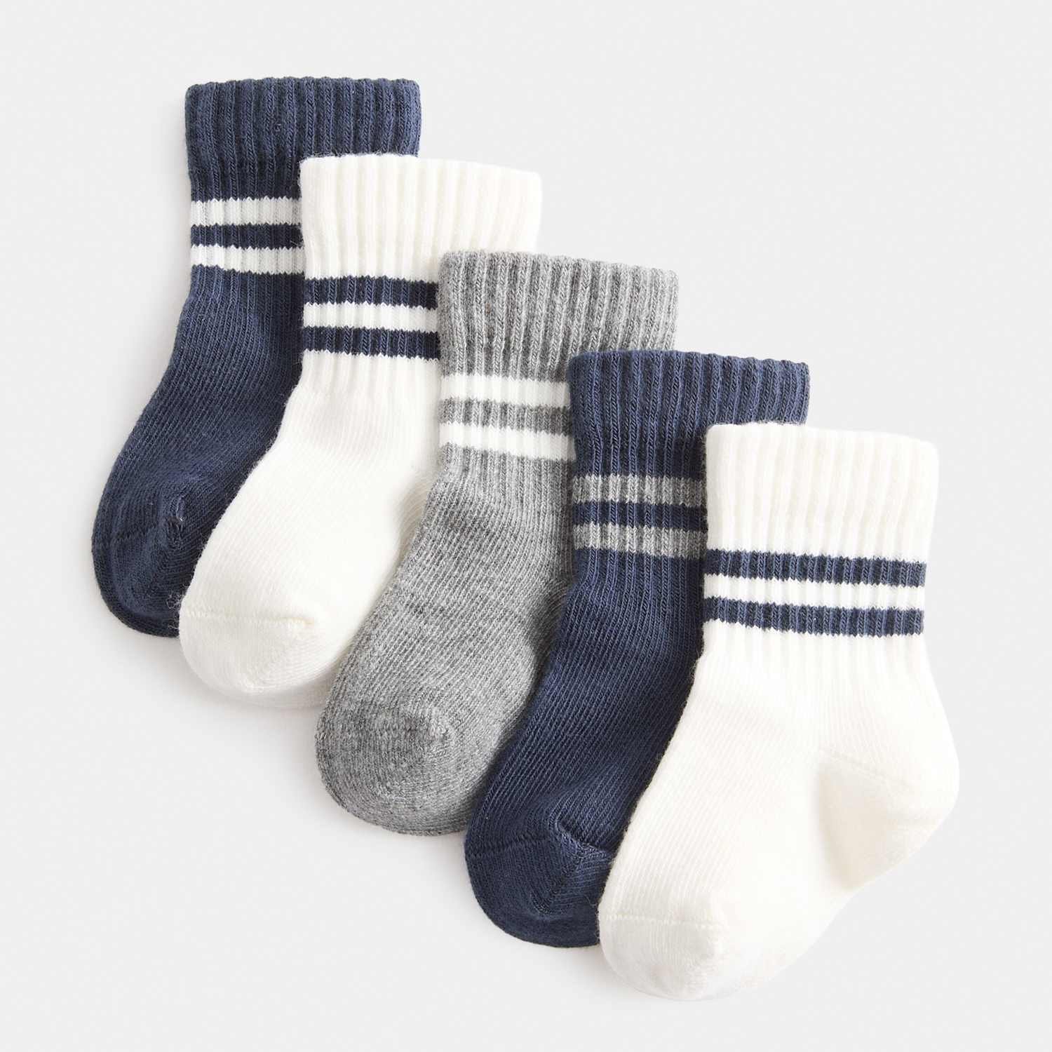 M&S 5 Pack Cotton Rich Sports Baby Socks - 6-12 - Navy Mix