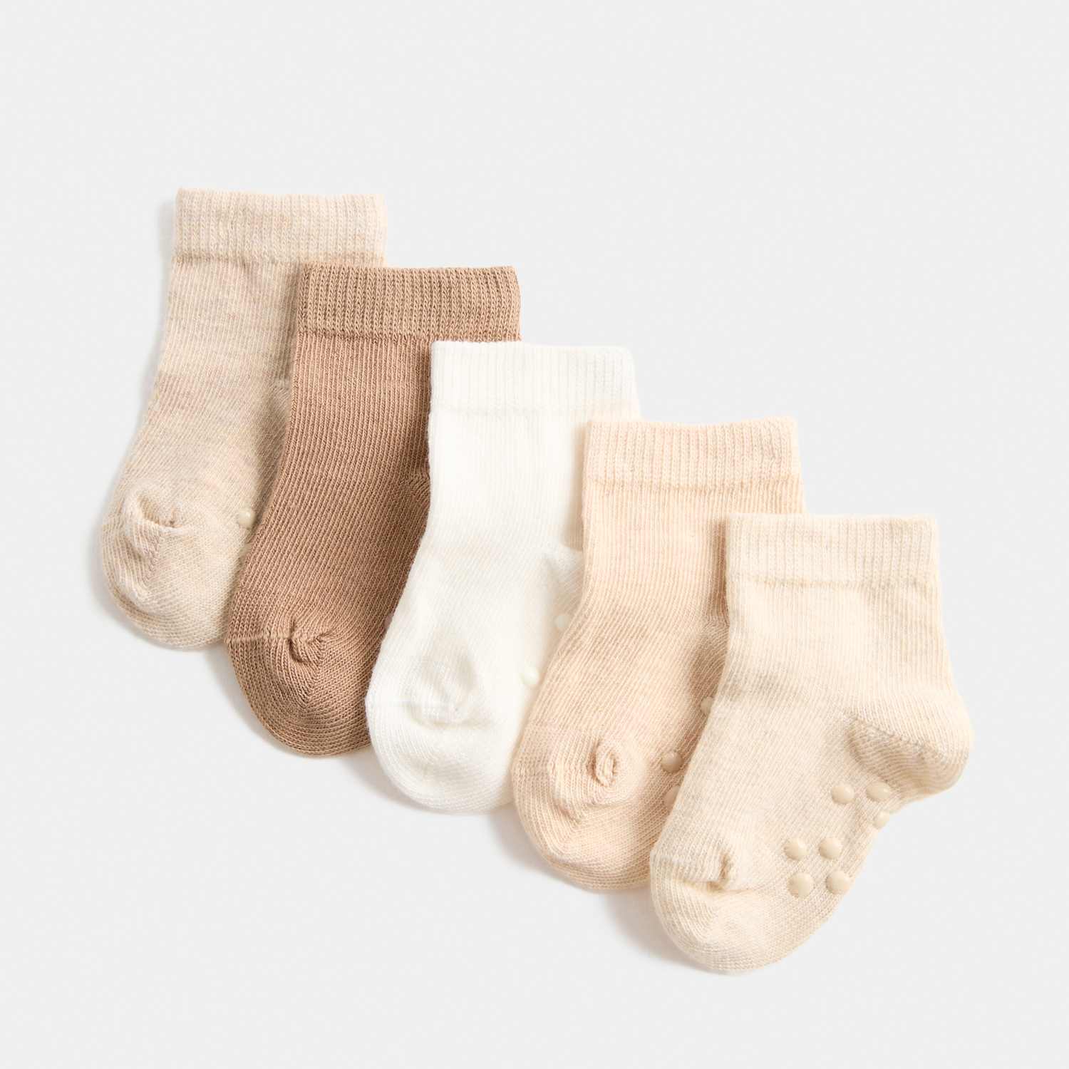 M&S 5 Pack Cotton Rich Gripper Baby Socks - Newborn - Neutral