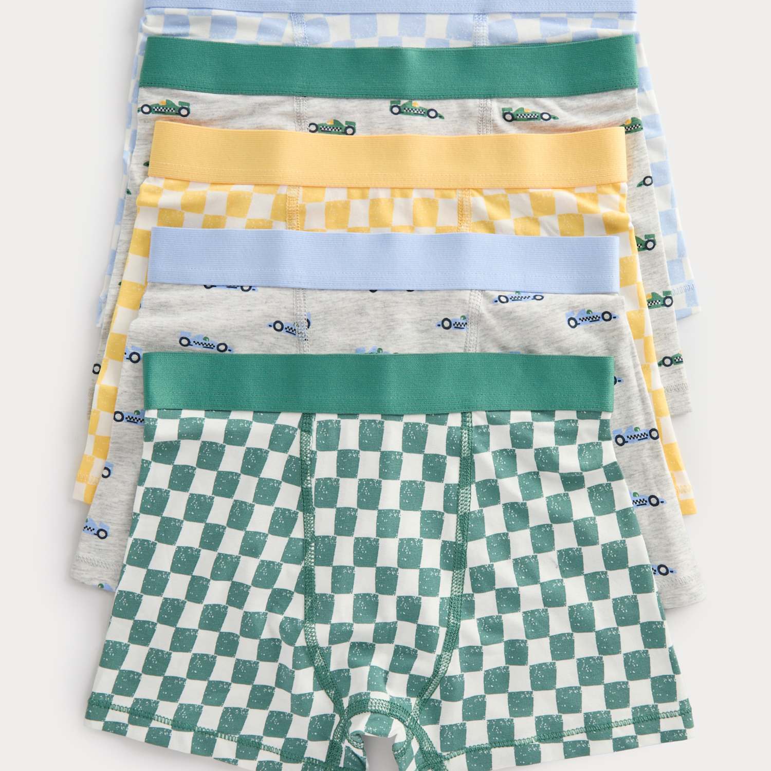 M&S Boys 5 Pack Cotton with Stretch Checkerboard Mix Trunks (18 Mths-10 Yrs) - 9-10 Years - Grey Mix