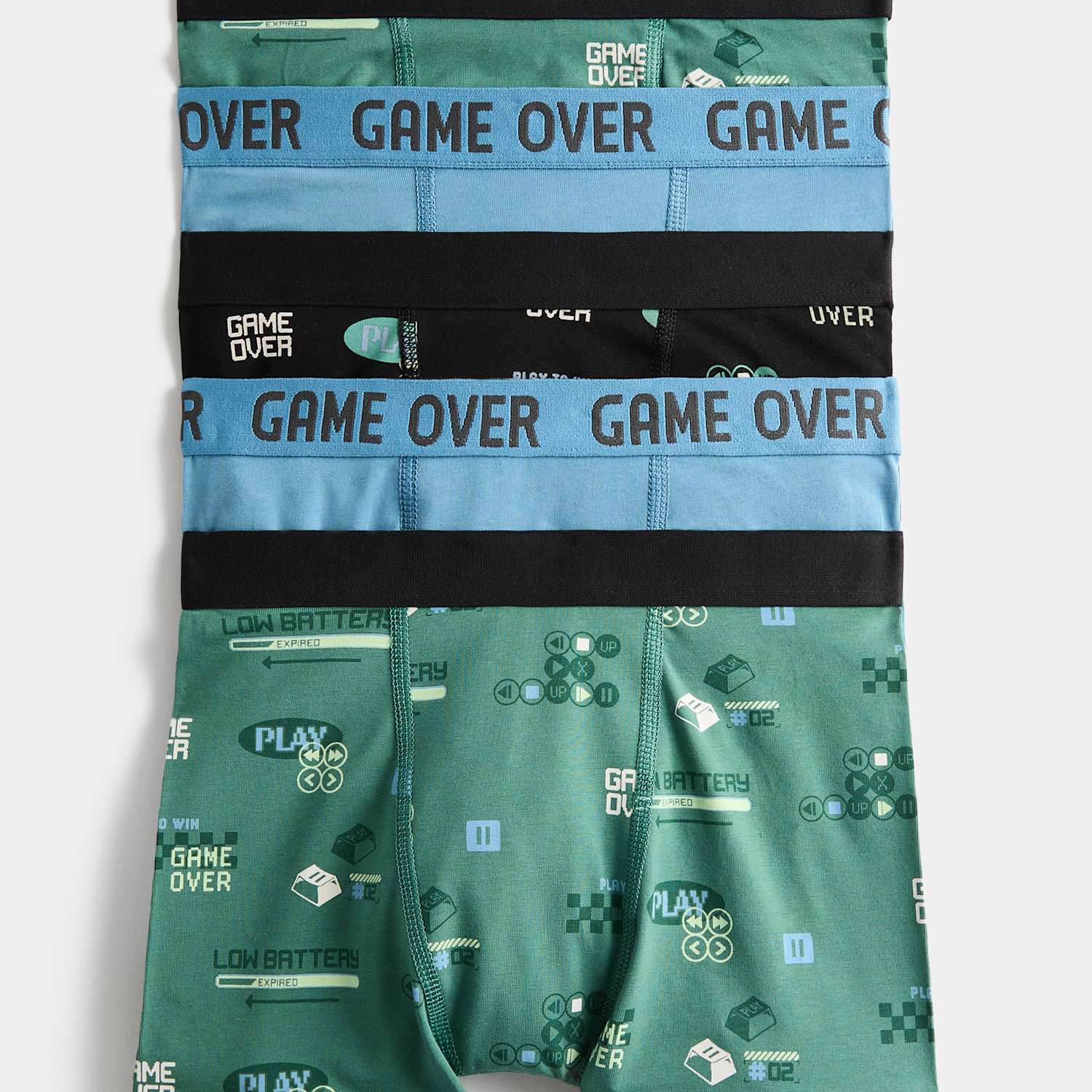 M&S Boys 5 Pack Cotton Rich Gaming Trunks (5-16 Yrs) - 11-12 Years - Green Mix