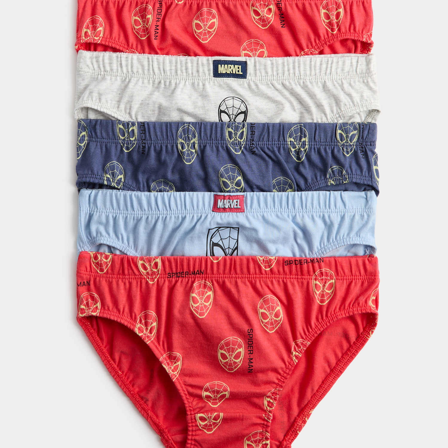 M&S Boys 5 Pack Pure Cotton Spider-Man Briefs (18 Mths - 8 Yrs) - 2-3 Years - Red Mix