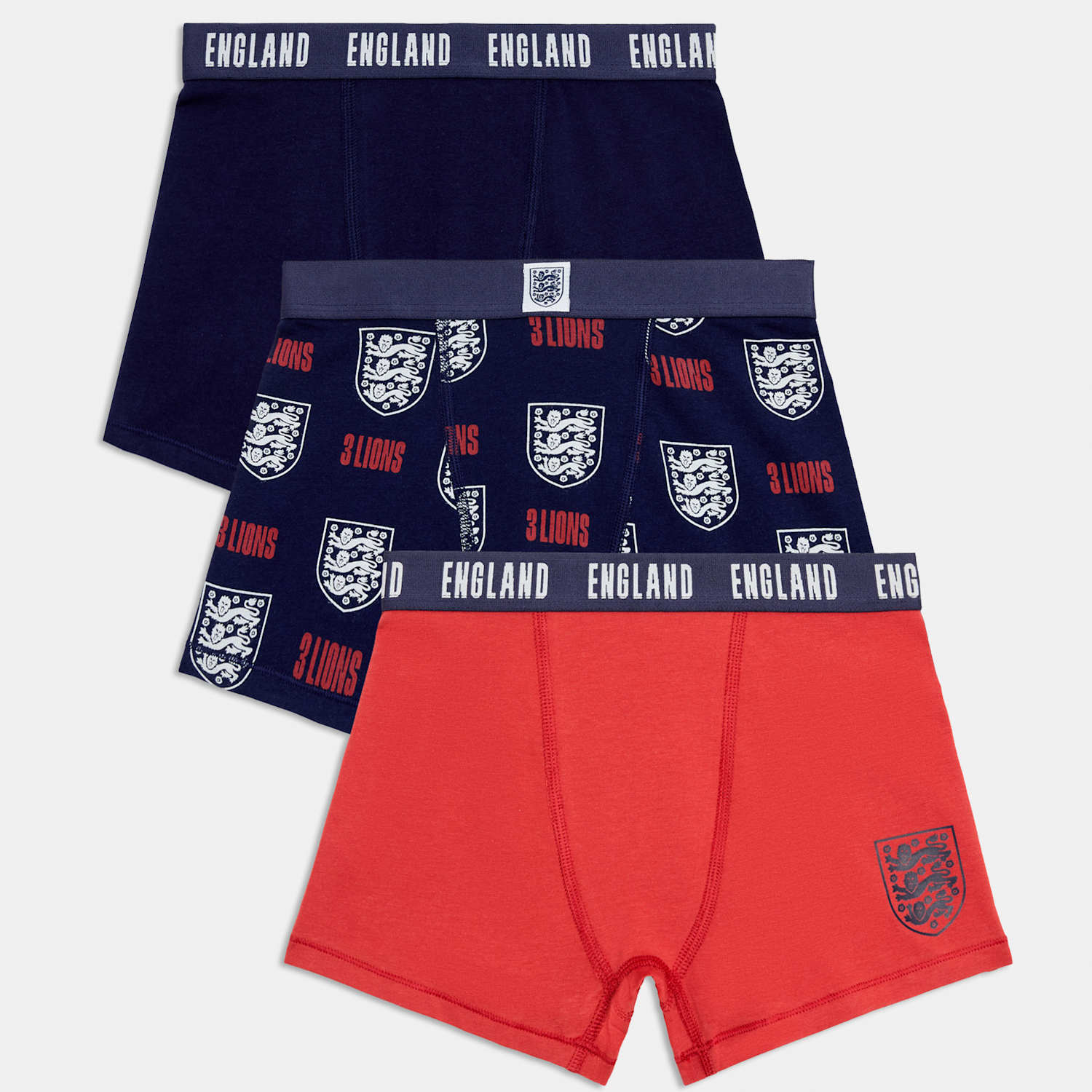 M&S Boys 3 Pack Cotton Rich Football Trunks - 13-14 Years - Blue Mix