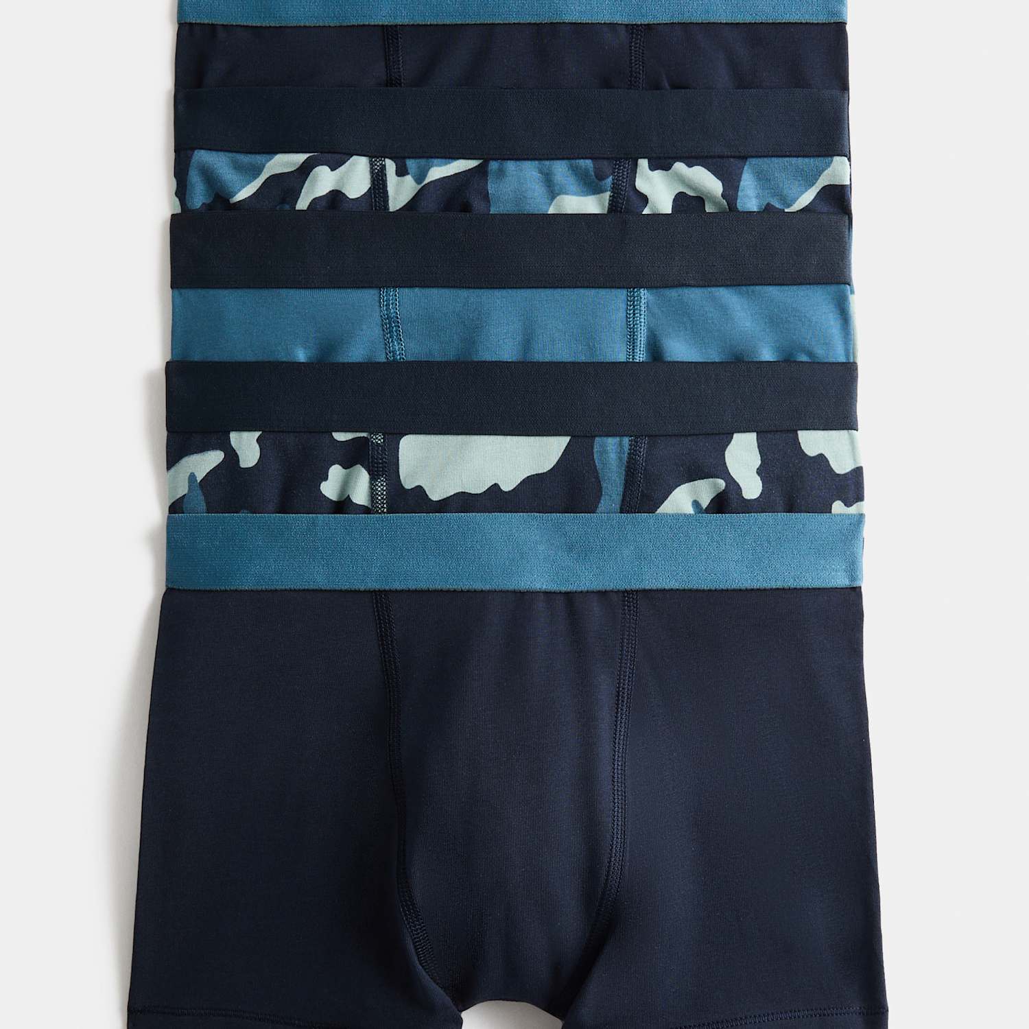 M&S Boys 5 Pack Cotton Rich Camo Trunks (5-16 Yrs) - 5-6 Years - Blue Mix