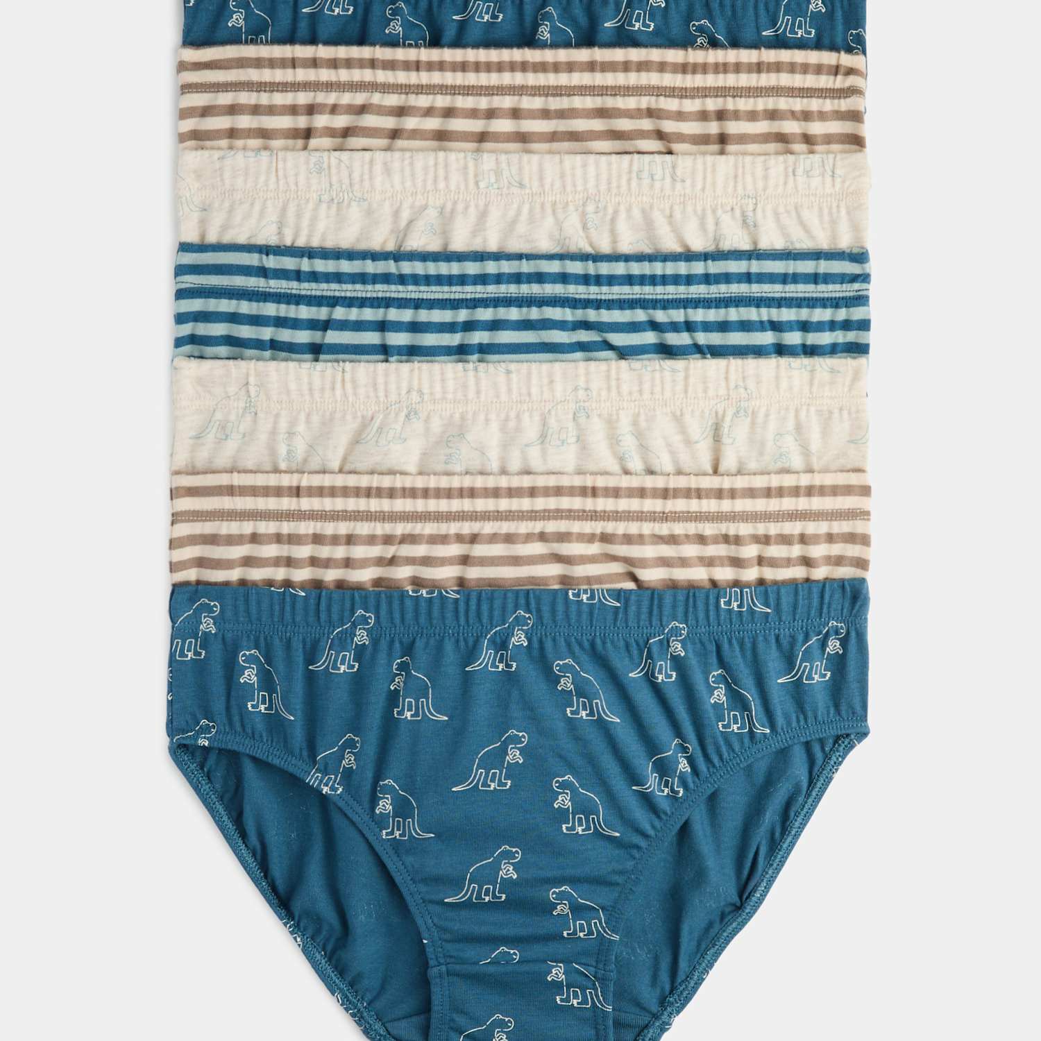 M&S Boys 7 Pack Pure Cotton Dinosaur Stripe Briefs (18 Mths - 10 Yrs) - 5-6 Years - Natural Mix