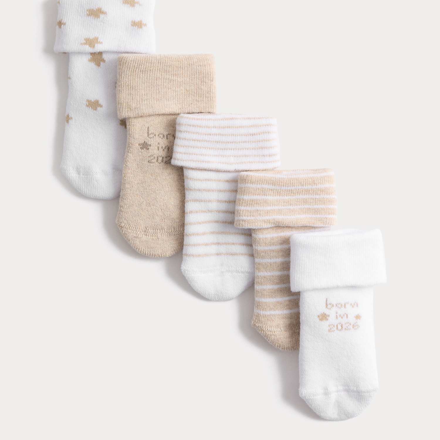 M&S Boys 5 Pack Cotton Rich Terry Born in 2026 Socks (0-12 Mths) - Newborn - White Mix
