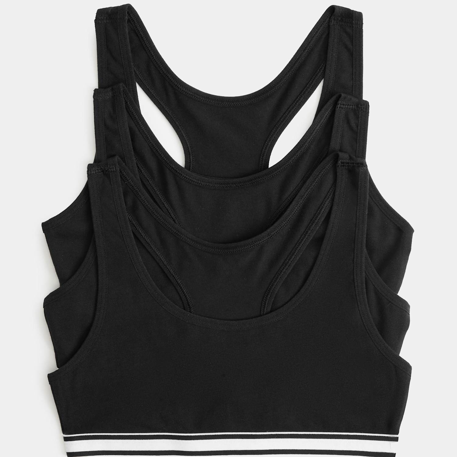 M&S Girls 3 Pack Cotton with Stretch Racer Back Crop Tops (6-16 Yrs) - 9-10 Years - Black