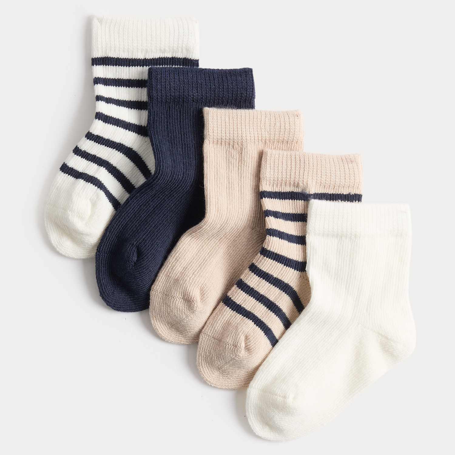 M&S 5 Pack Cotton Rich Striped Baby Socks (0-24 Mths) - 0-6 - Brown Mix