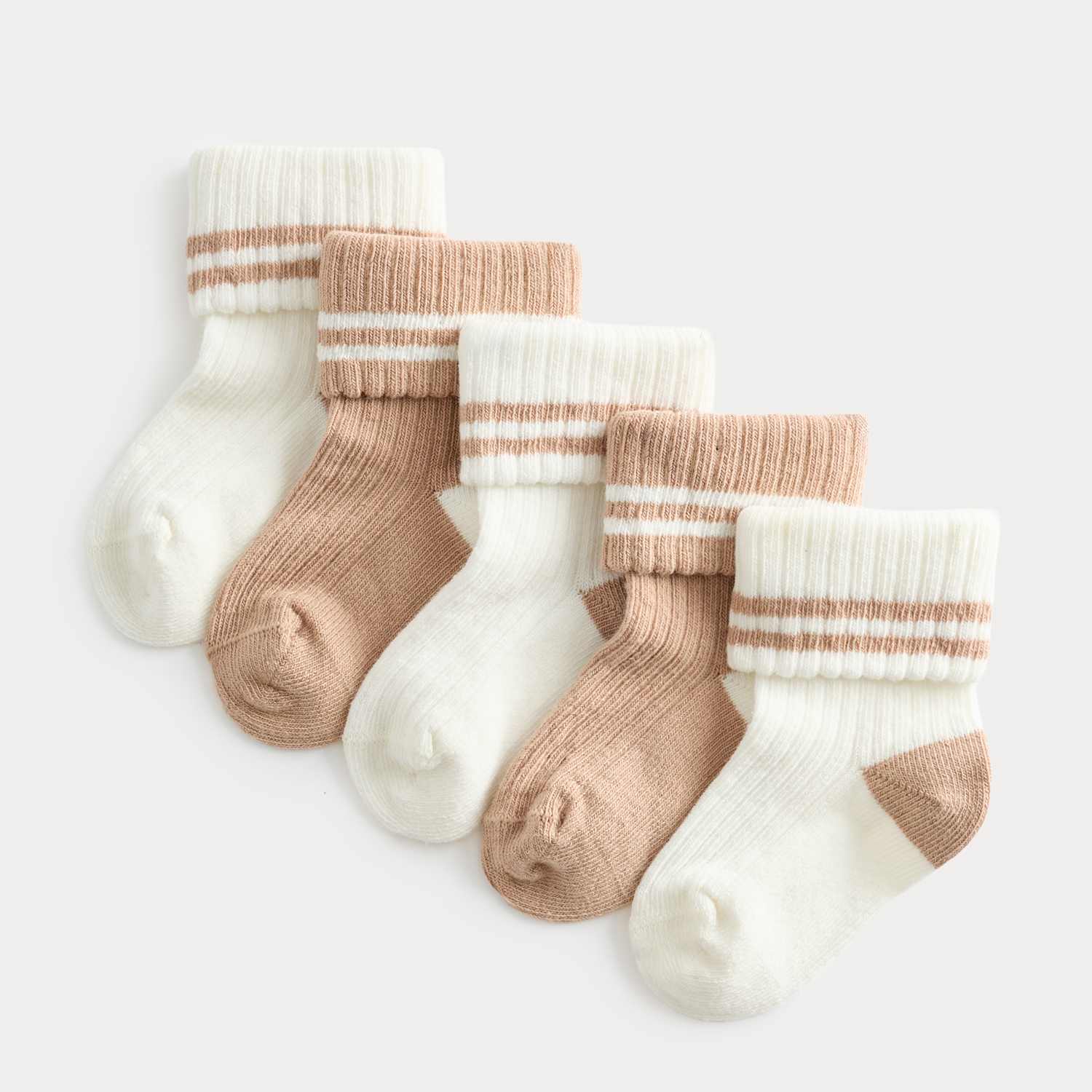 M&S 5 Pack Cotton Rich Striped Baby Socks (0-3 Yrs) - 0-6 - White Mix