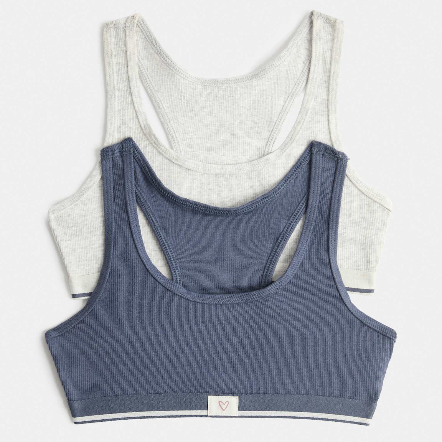 M&S Girls 2 Pack Cotton Rich Ribbed Racerback Crop Tops (7-16 Yrs) - 7-8 Years - Navy Mix