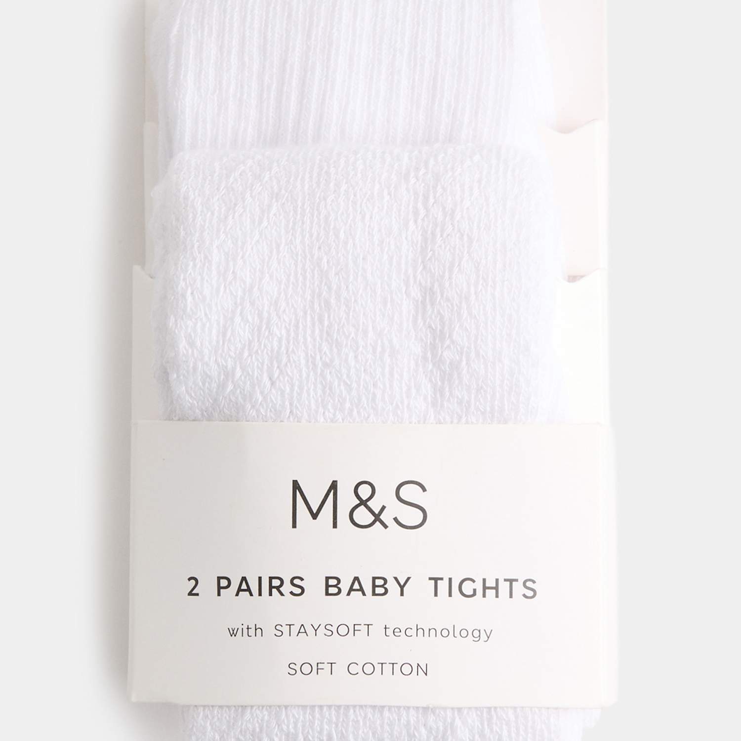M&S Girls 2 Pack Cotton Rich Ribbed Pelerine Tights (0-2 Yrs) - 18-24 Months - White
