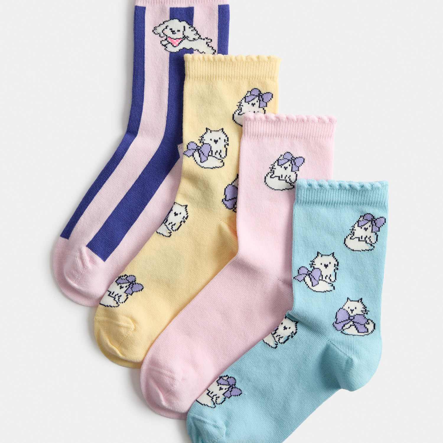 M&S Girls 4 Pack Cotton Rich Animal Socks (6 Small-7 Large) - 4-7 - Pink Mix