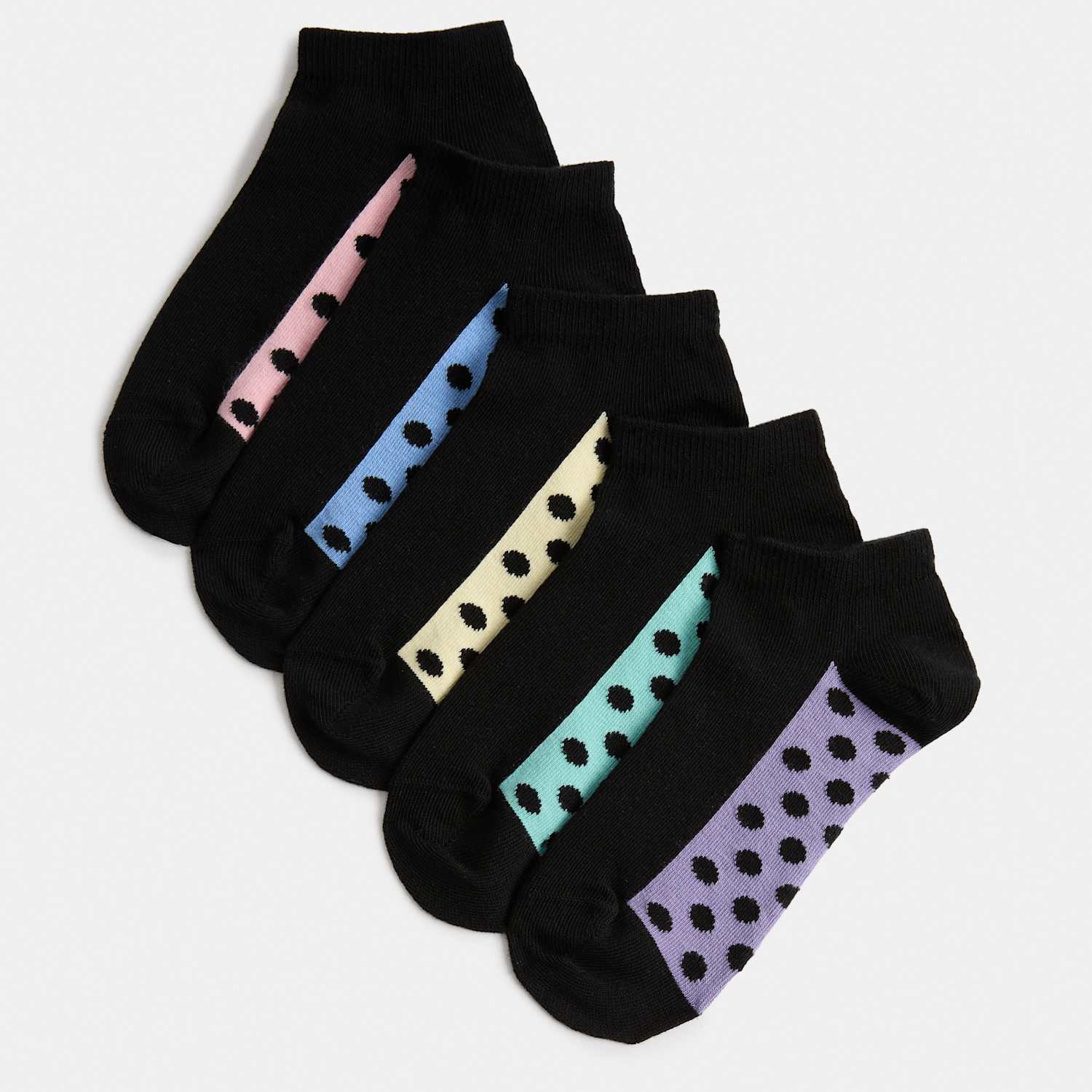 M&S Girls 5 Pack Spot Footbed Trainer Liners - 12½-3 ½ - Black Mix