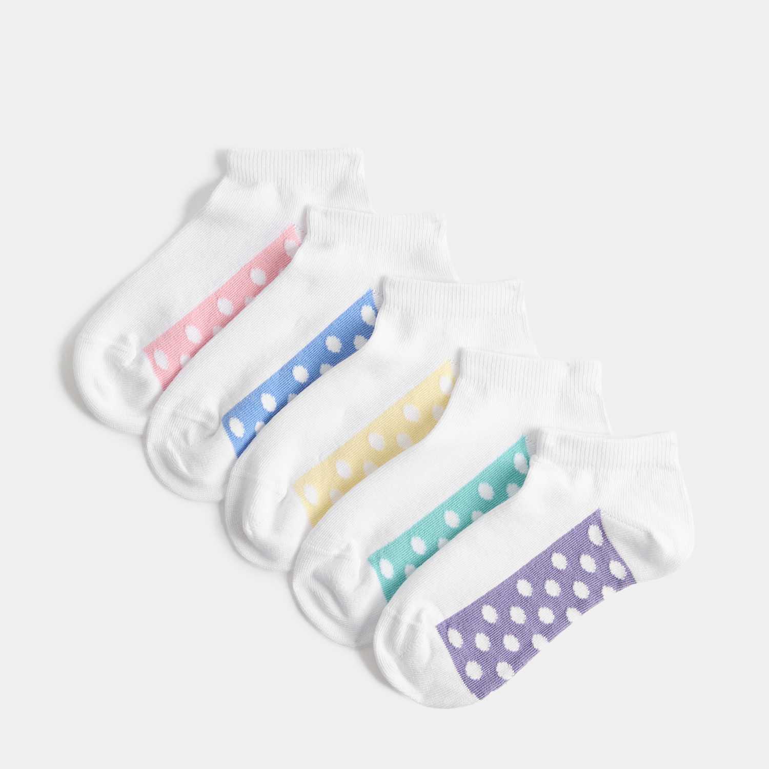 M&S Girls 5 Pack Spot Footbed Trainer Liners - 4-7 - White Mix