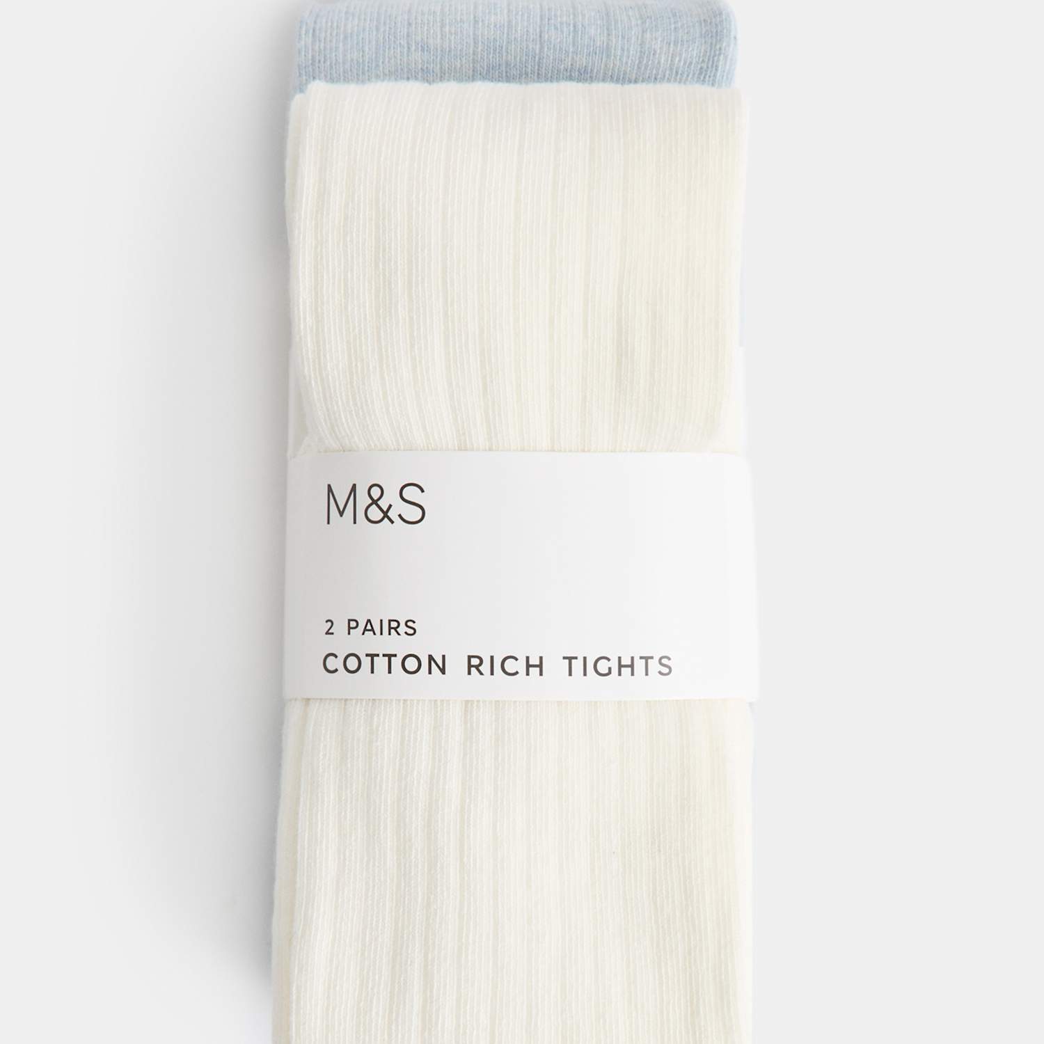 M&S Girls 2 Pack Cotton Rich Ribbed Tights (2-14 Yrs) - 5-6 Years - Blue Mix