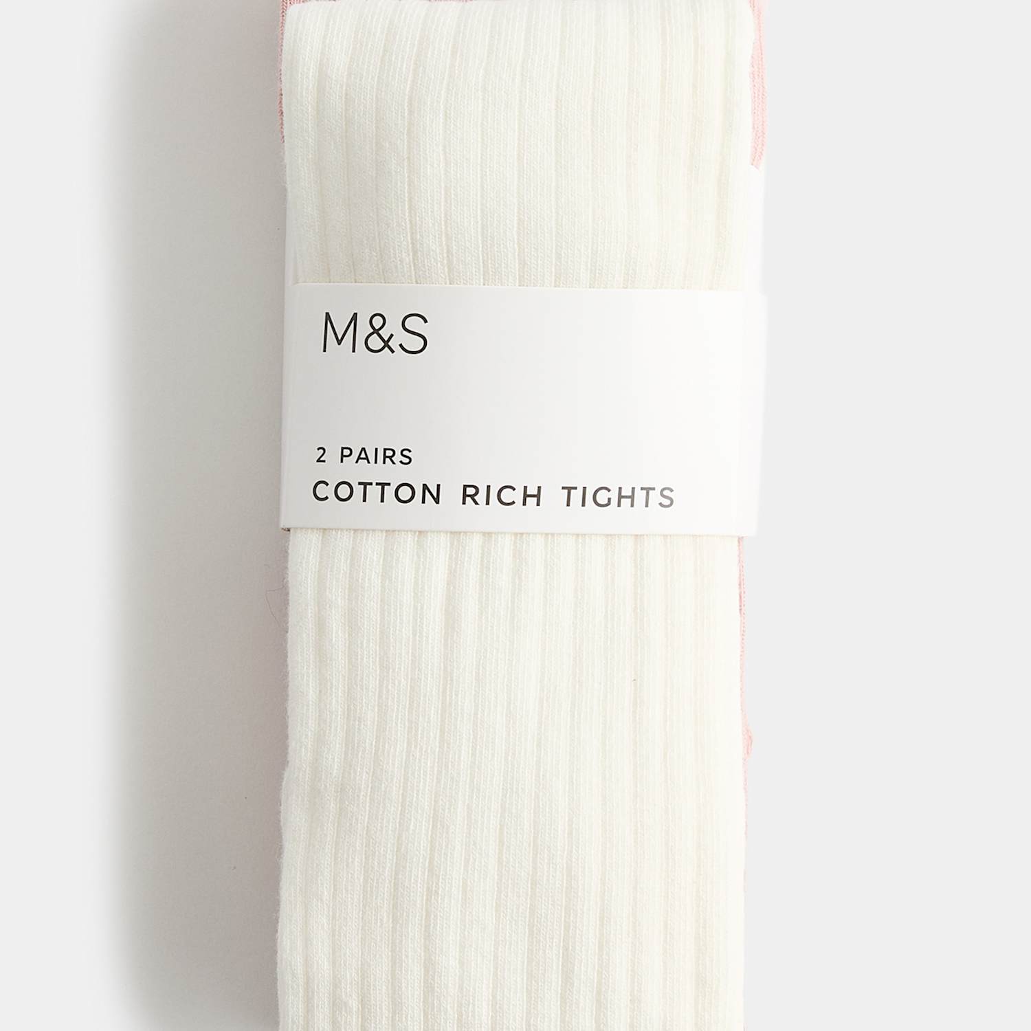 M&S Girls 2 Pack Cotton Rich Ribbed Tights (2-14 Yrs) - 6-7 Years - Cream Mix