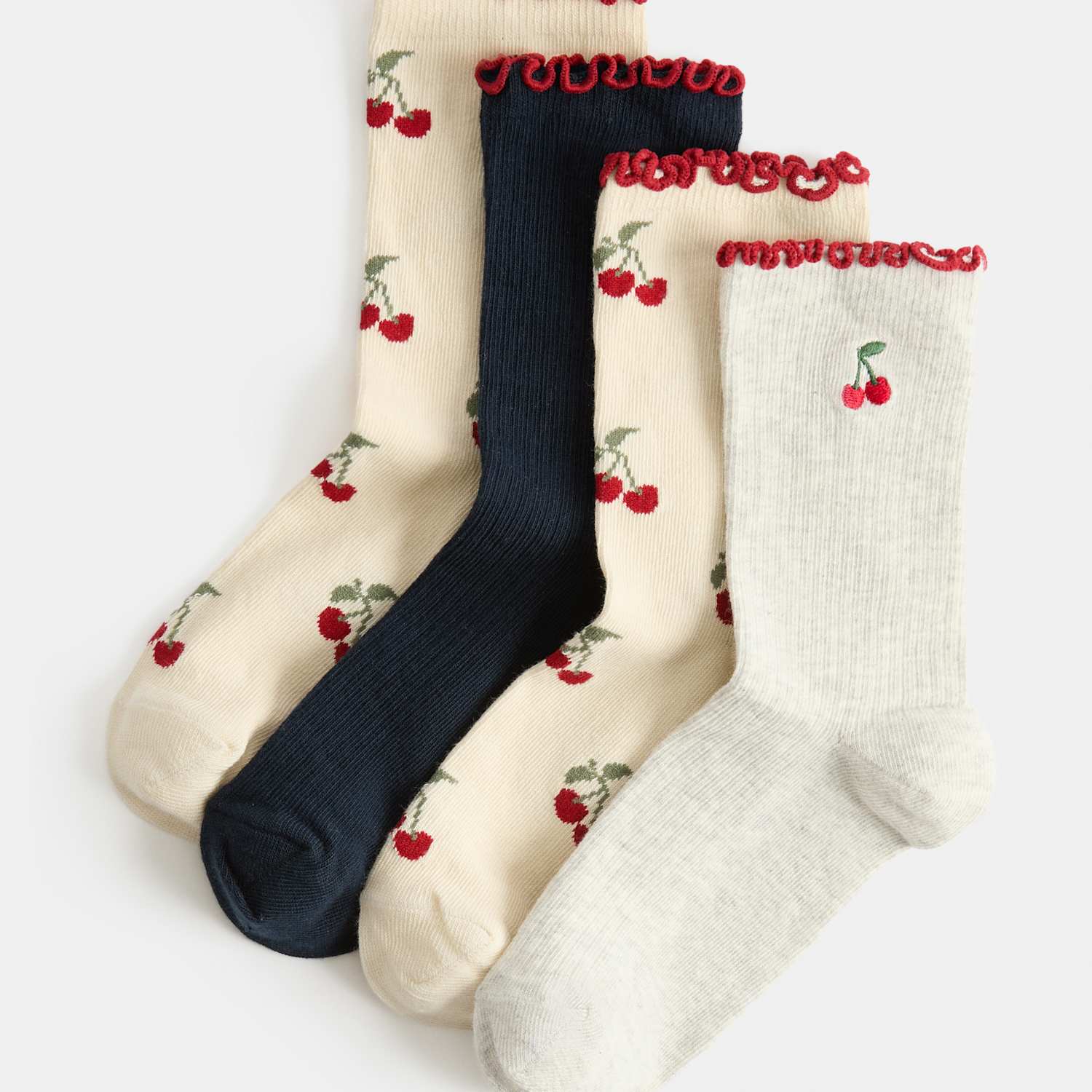 M&S Girls 4 Pack Cherry Ribbed Socks (6 Small - 7 Large) - 8½-12 - Red Mix