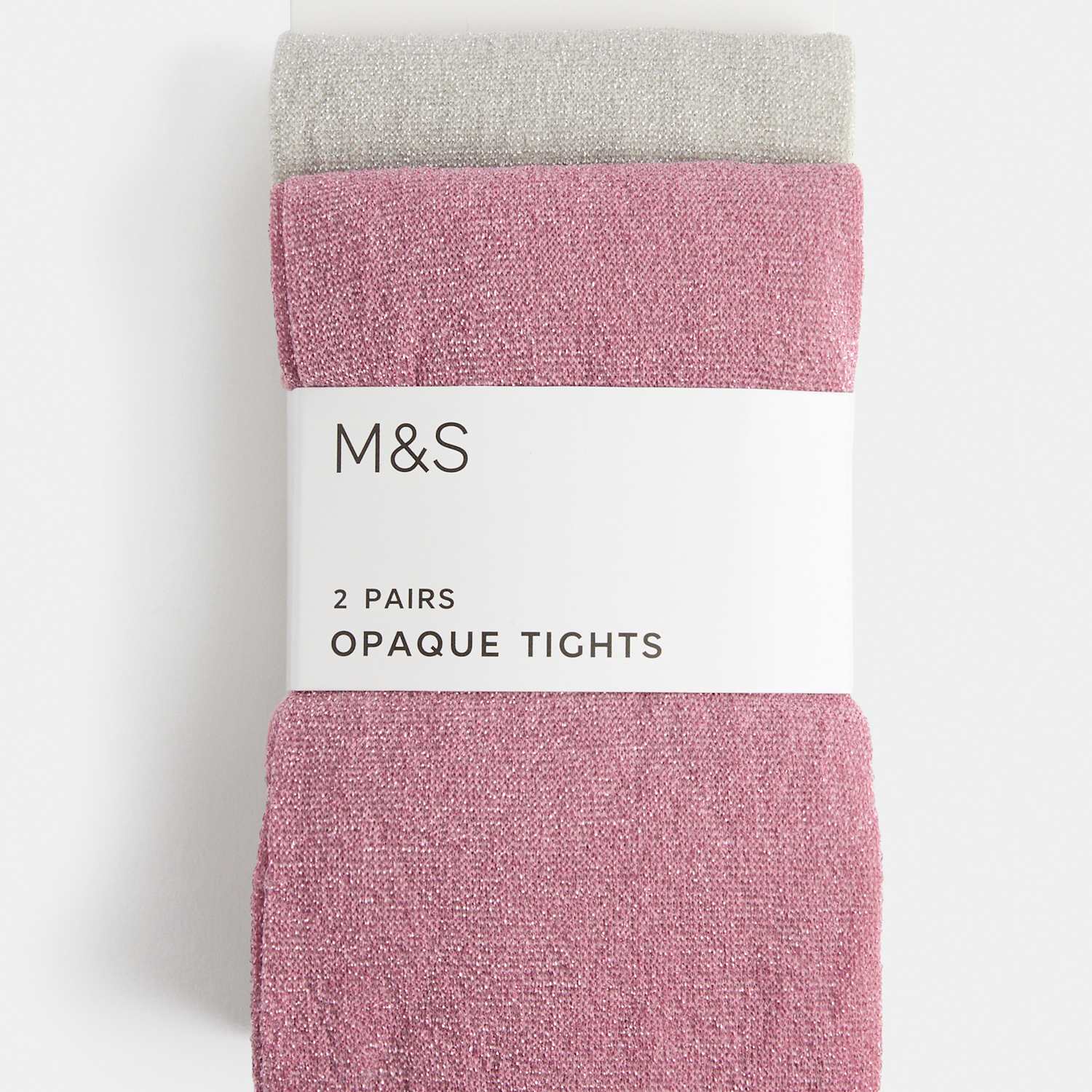 M&S Girls 2 Pack Sparkle Opaque Tights - 3-4 Years - Pink Mix