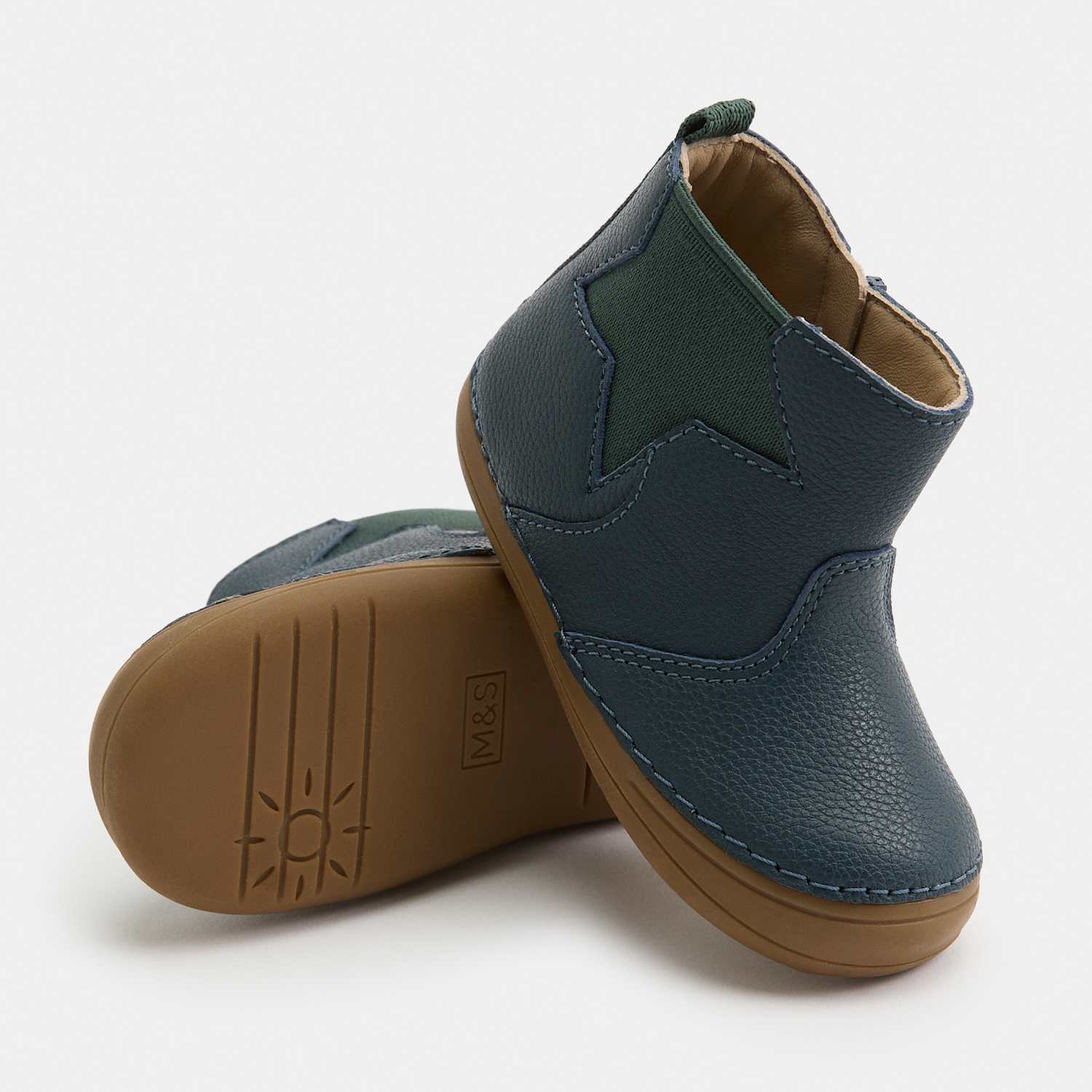 M&S Boys Barefoot Leather Chelsea Boots (2 Small - 5 Small) - Navy