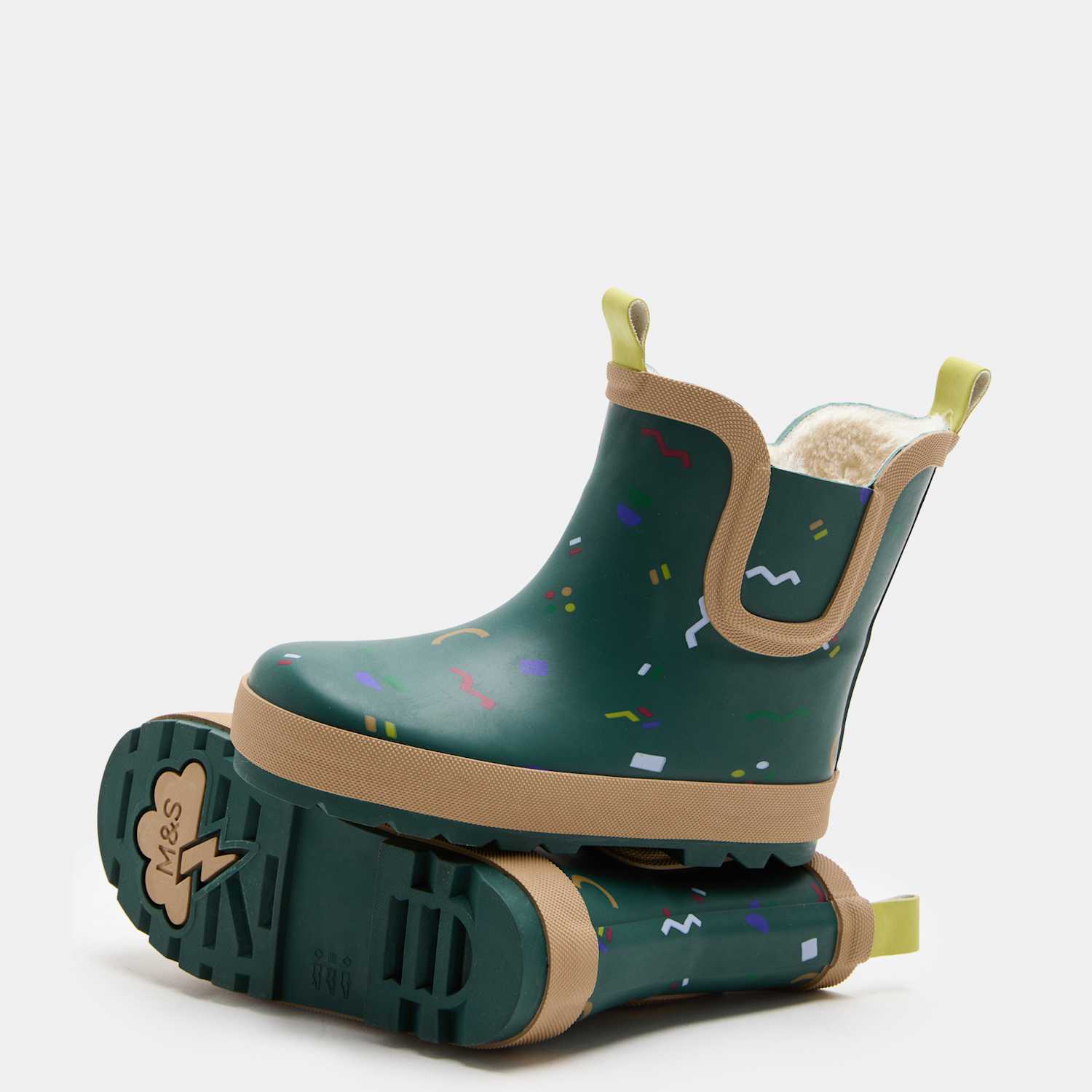 M&S Boys Geo Print Chelsea Wellies (3 Small-12 Small) - 12 - Green Mix