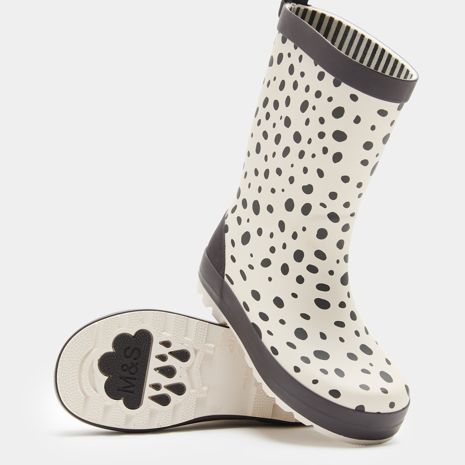 M&S Girls Waterproof Dalmation Wellies (4 Small - 2 Large) - Cream Mix