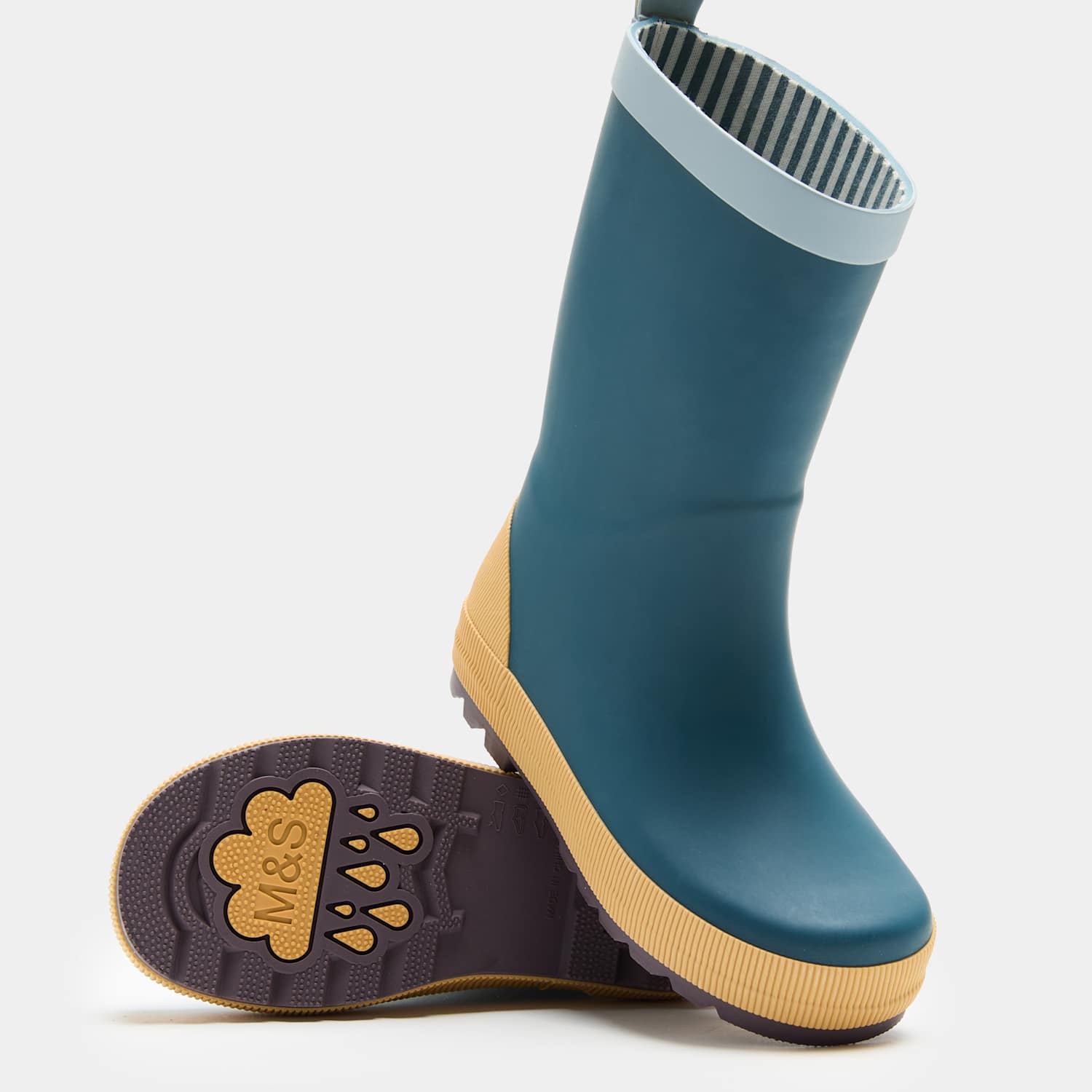 M&S Boys Colour Block Ribbed Wellies (4 Small - 2 Large) - 11 - Green Mix