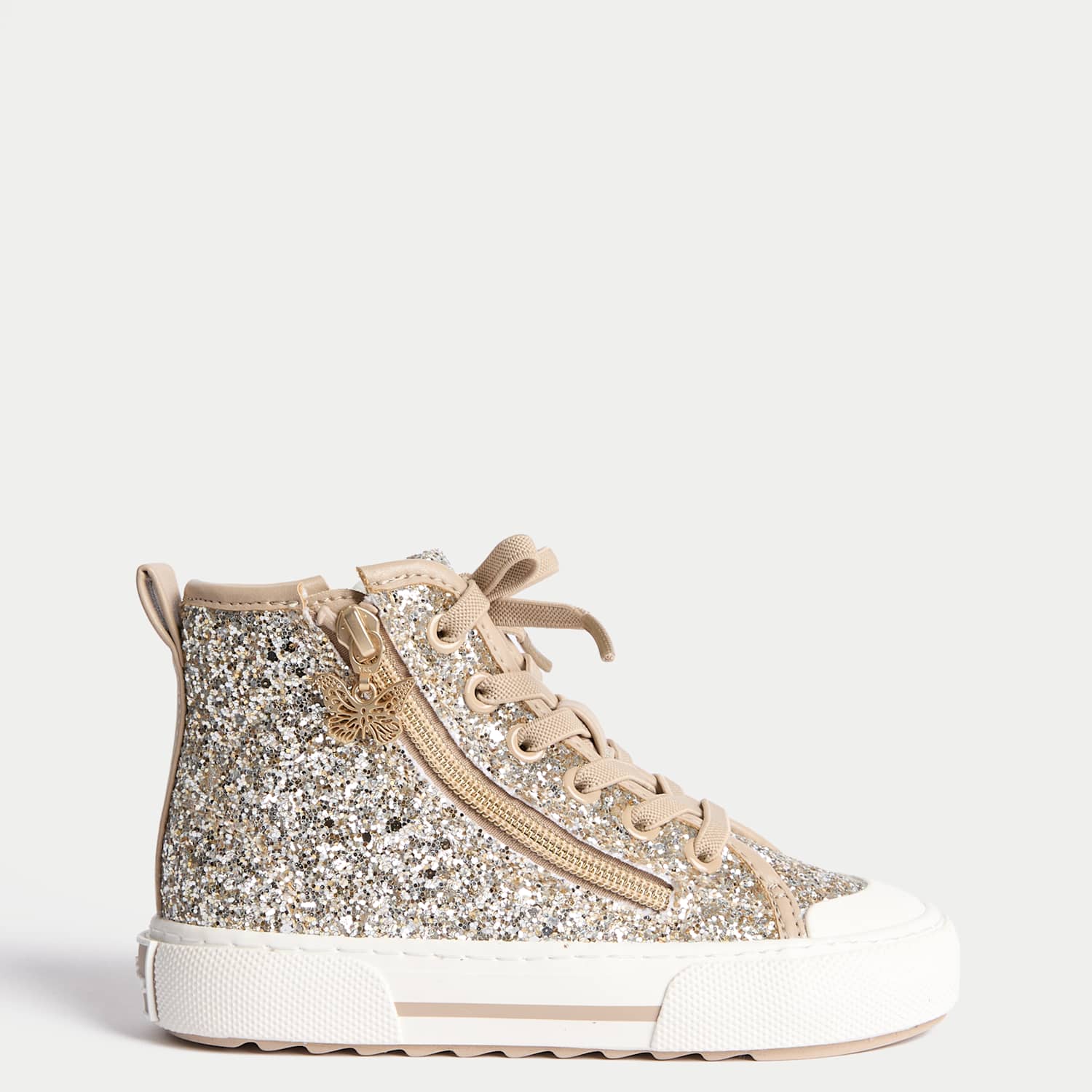 M&S Girls Glitter High Top Trainers (4 Small - 6 Large) - Gold