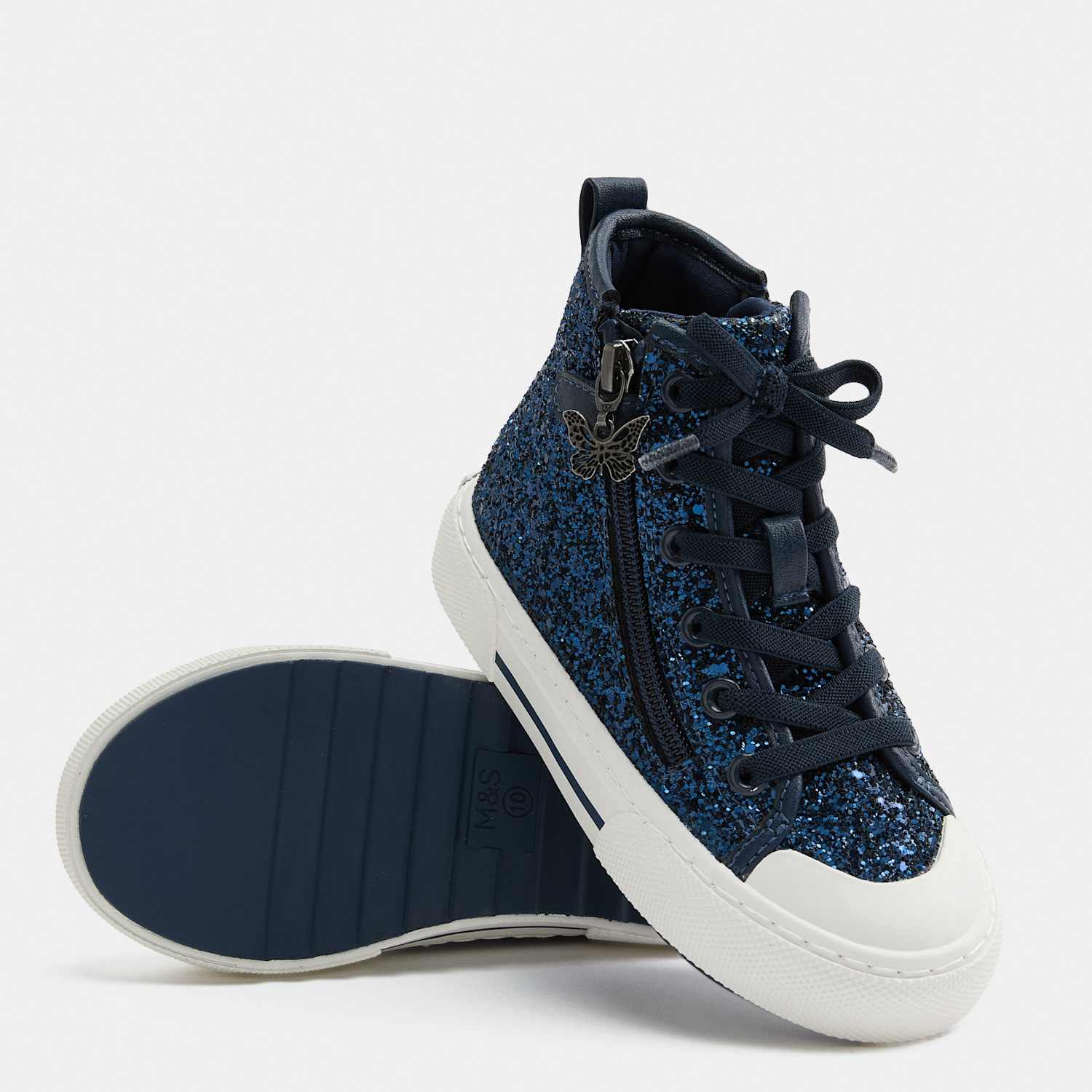 M&S Girls Glitter Charm High Tops (4 Small - 2 Large) - 1 - Navy Mix