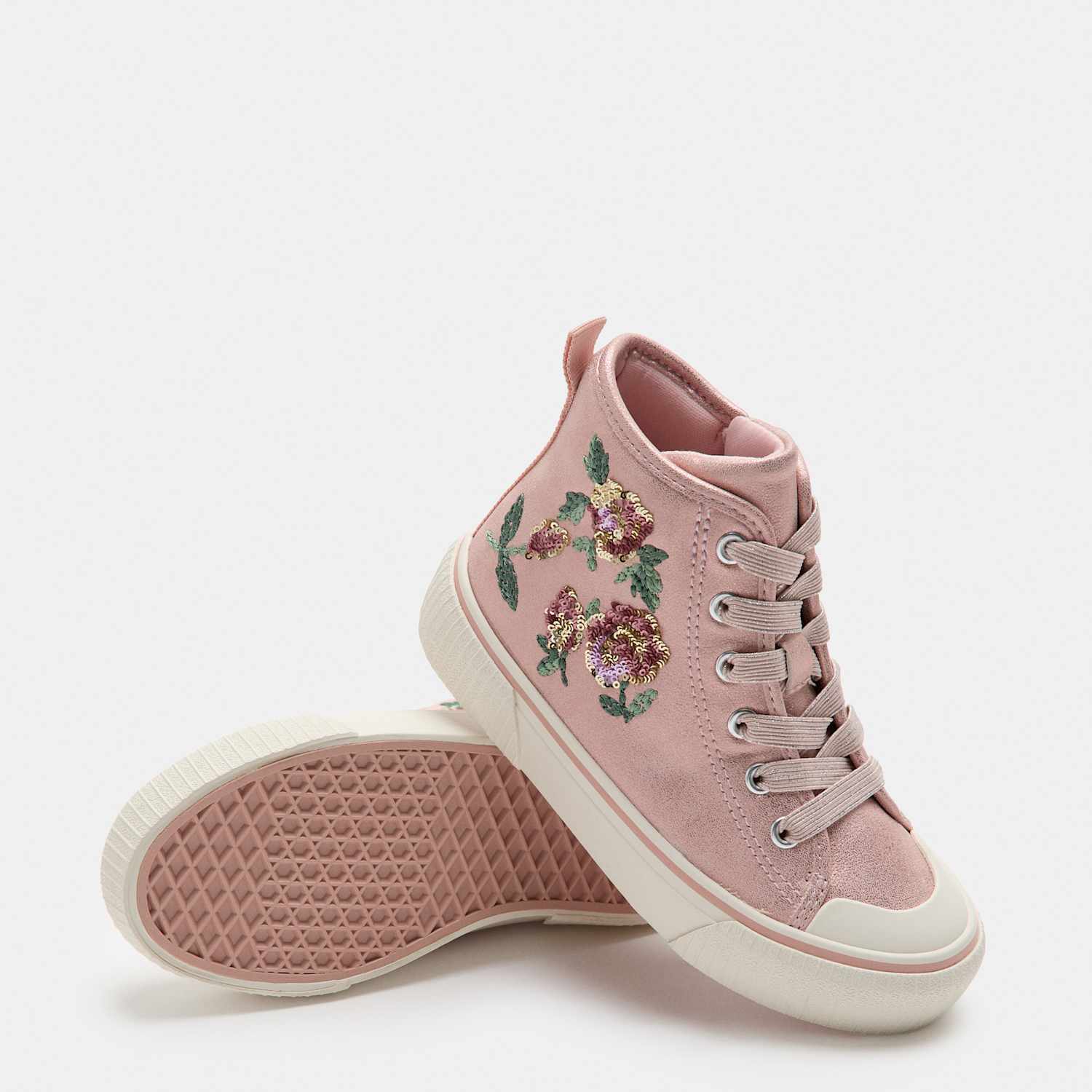 M&S Girls Sparkly Floral High Top Trainers (4 Small-2 Large) - 10 - Pink Mix
