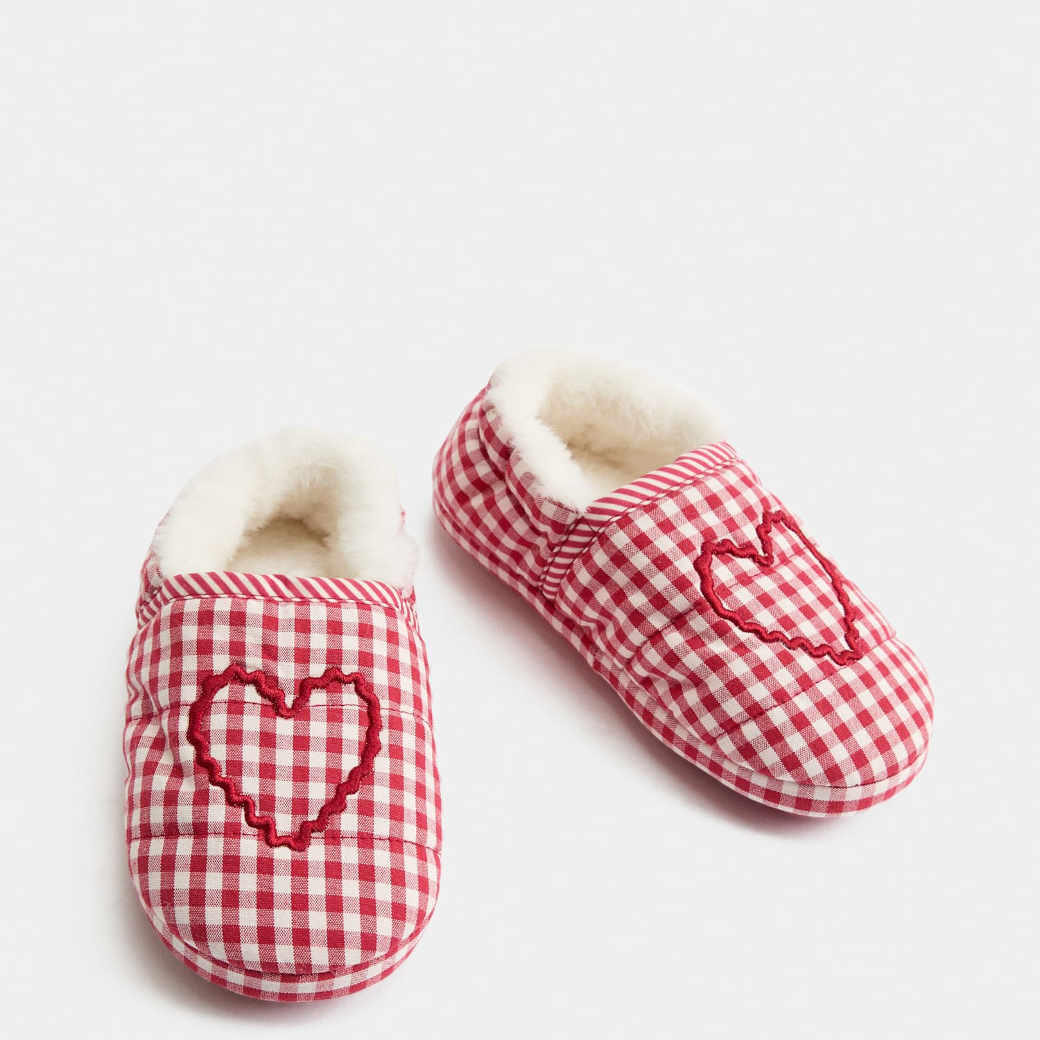 M&S Boys Checked Heart Elastic Back Slippers (4 Small - 2 Large) - Red Mix