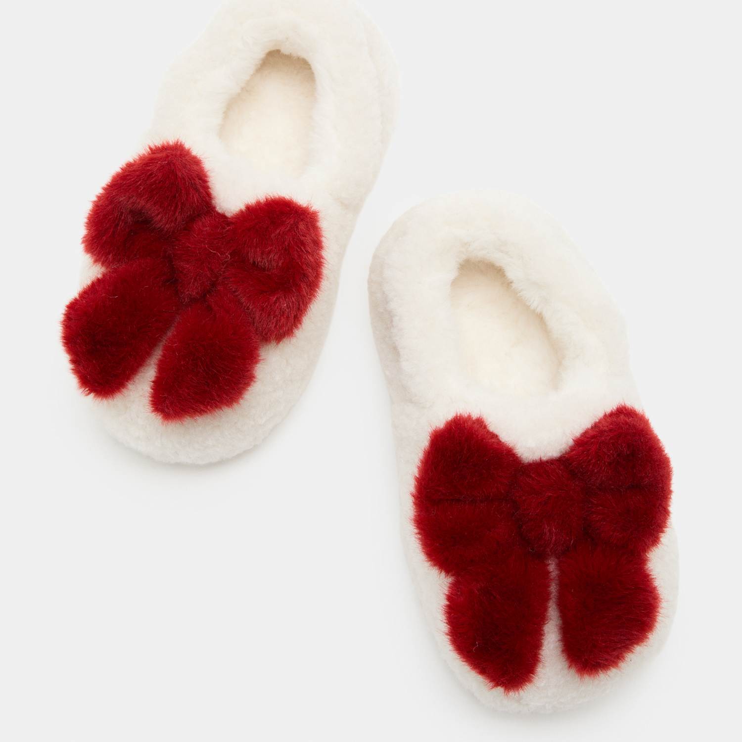 M&S Girls Christmas Bow Elastic Back Slippers (4 Small - 2 Large) - Cream Mix