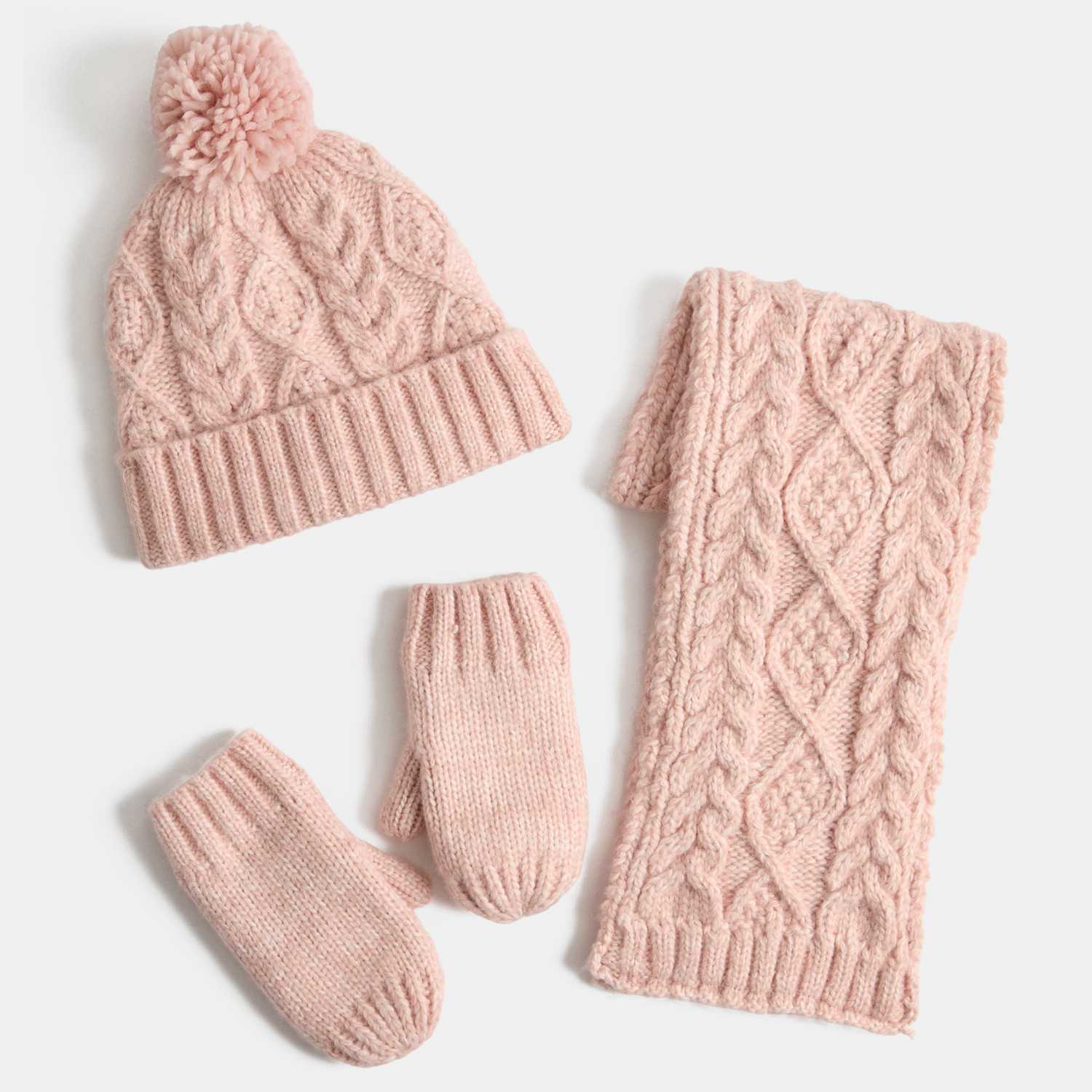 M&S Girls 3 Pack Sparkly Cable Hat, Scarf & Glove Set - 3-6 Years - Pink