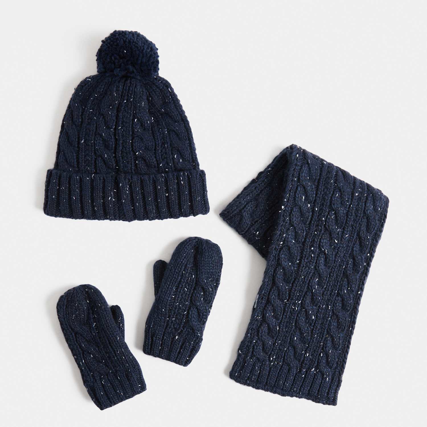 M&S Girls 3 Pack Sparkly Cable Hat, Scarf & Glove Set - 1-3 Years - Navy