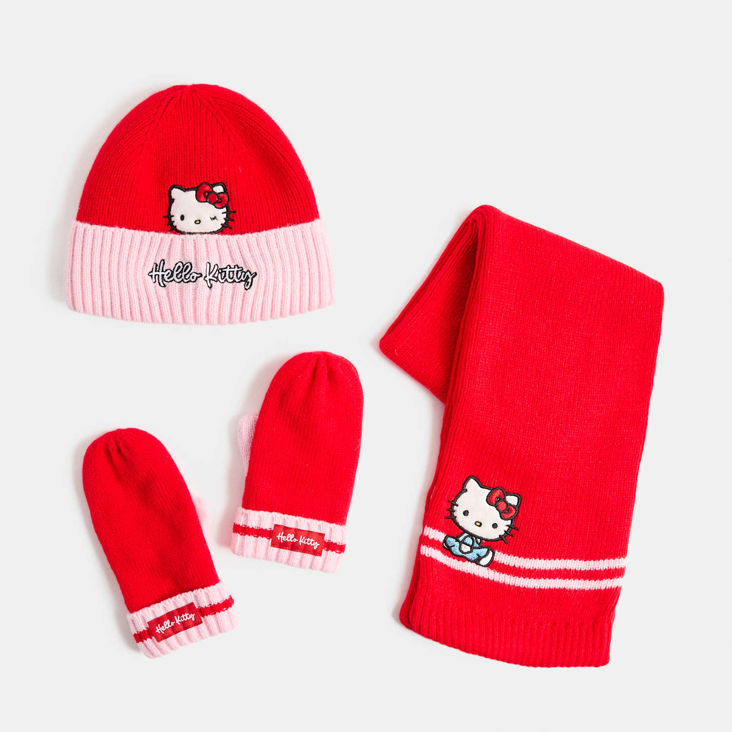 M&S Girls 3 Pack Hello Kitty Hat, Scarf & Glove Set - 6-13 Years - Red Mix