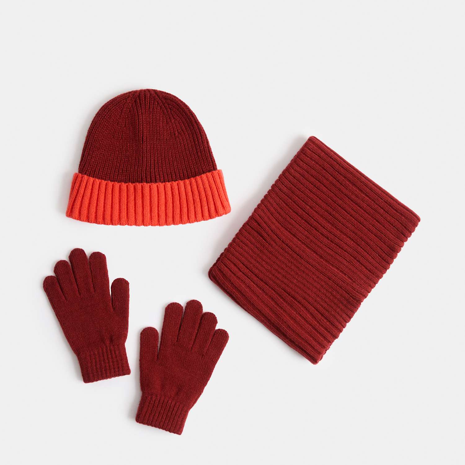 M&S Girls 3pc Colour Block Hat Scarf Glove Set - 6-13 Years - Orange Mix