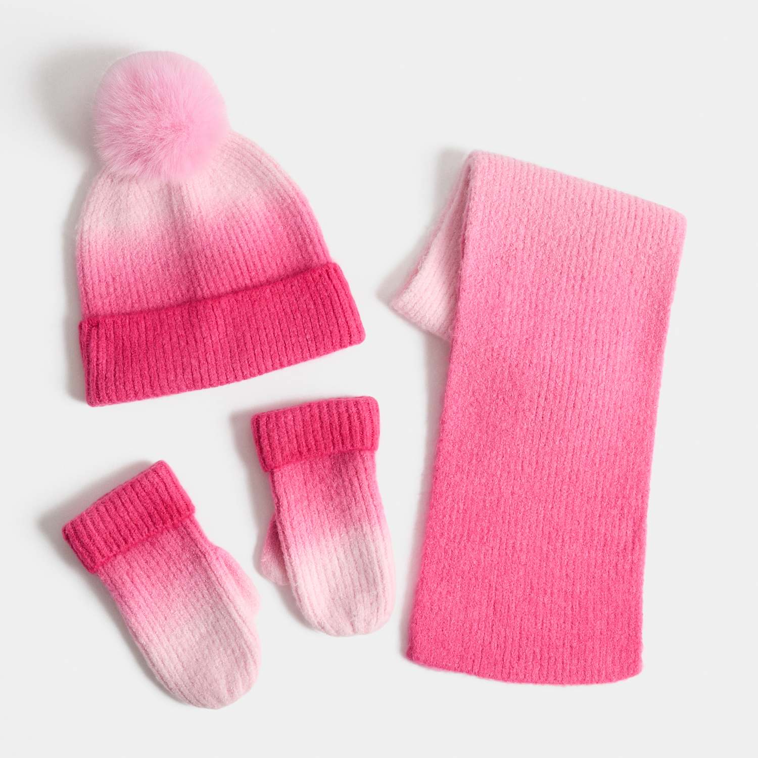 M&S Girls 3pk Ombre Hat, Scarf & Mitten Set - 6-13 Years - Pink Mix