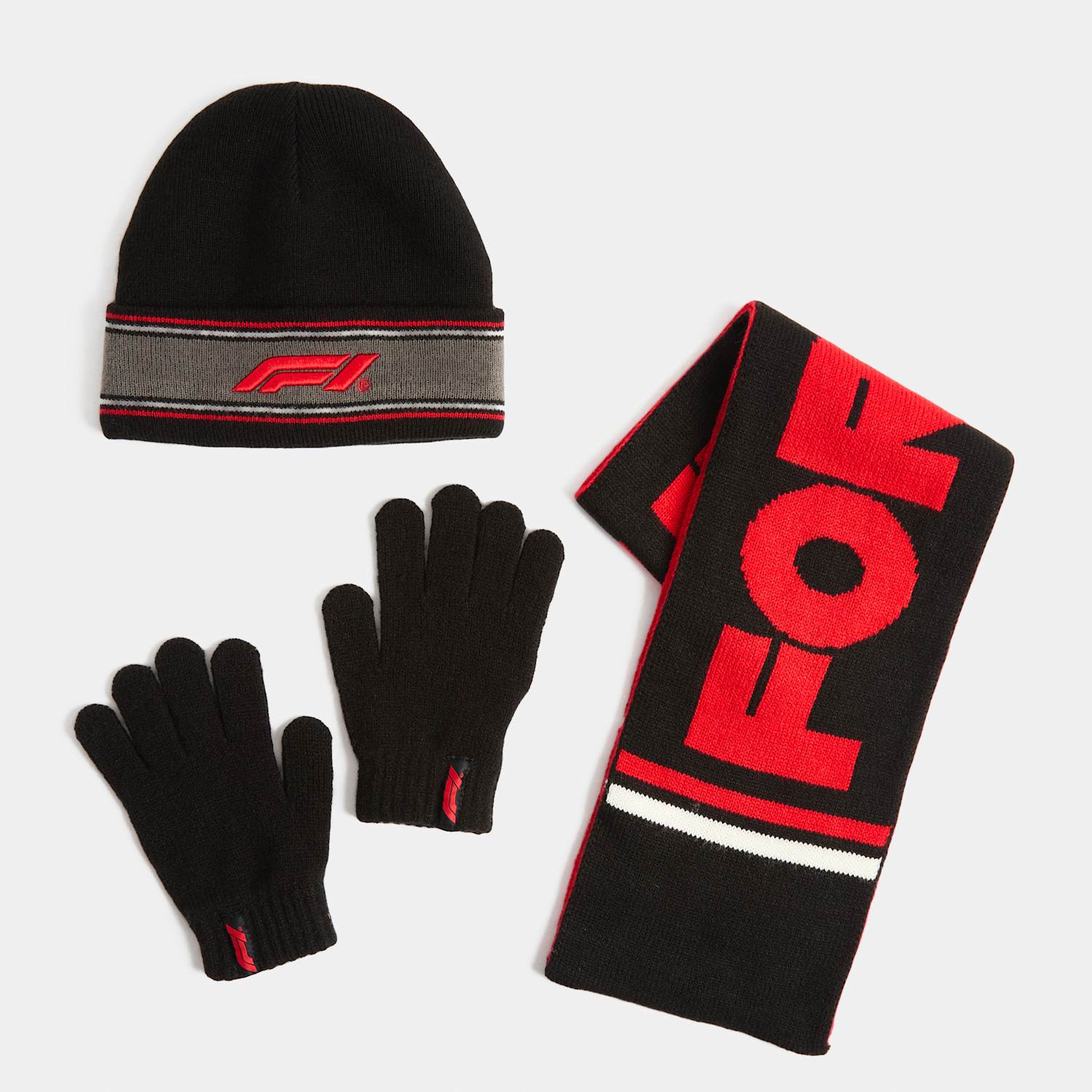M&S Boys 3pk Formula 1 Hat, Scarf & Glove Set - 1-3 Years - Black Mix