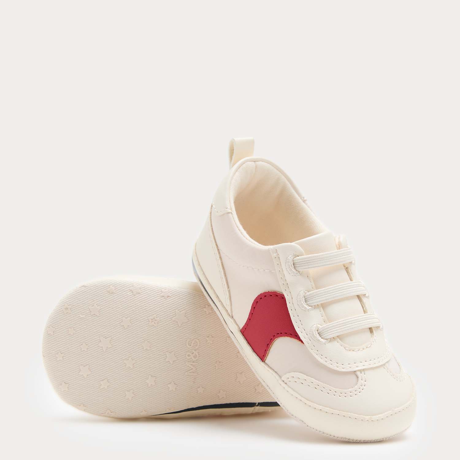 M&S Baby Retro Pram Trainers (0-18 Mths) - 0-3 Months - White Mix