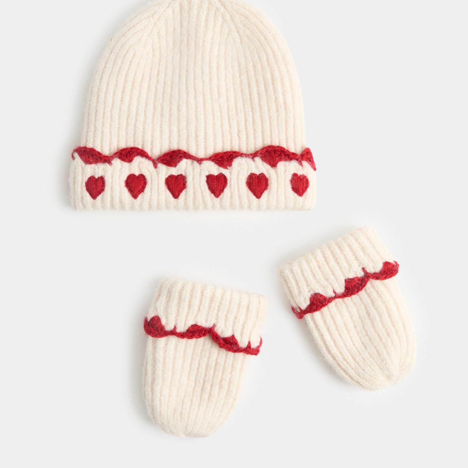 M&S Baby Heart Hat and Mitten Set (0-3 Yrs) - 6-12 Months - Pink Mix