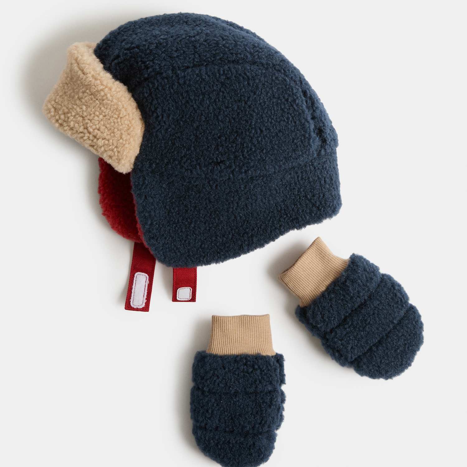 M&S Baby Borg Trapper Hat & Mittens Set (0-3 Yrs) - 3-6 Months - Navy