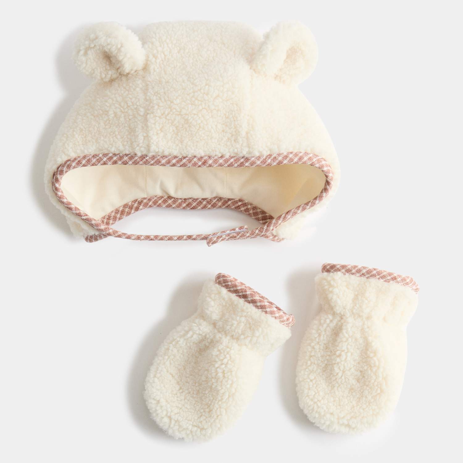 M&S Baby Borg Bear Hat and Mitten Set - 3-6 Months - Cream