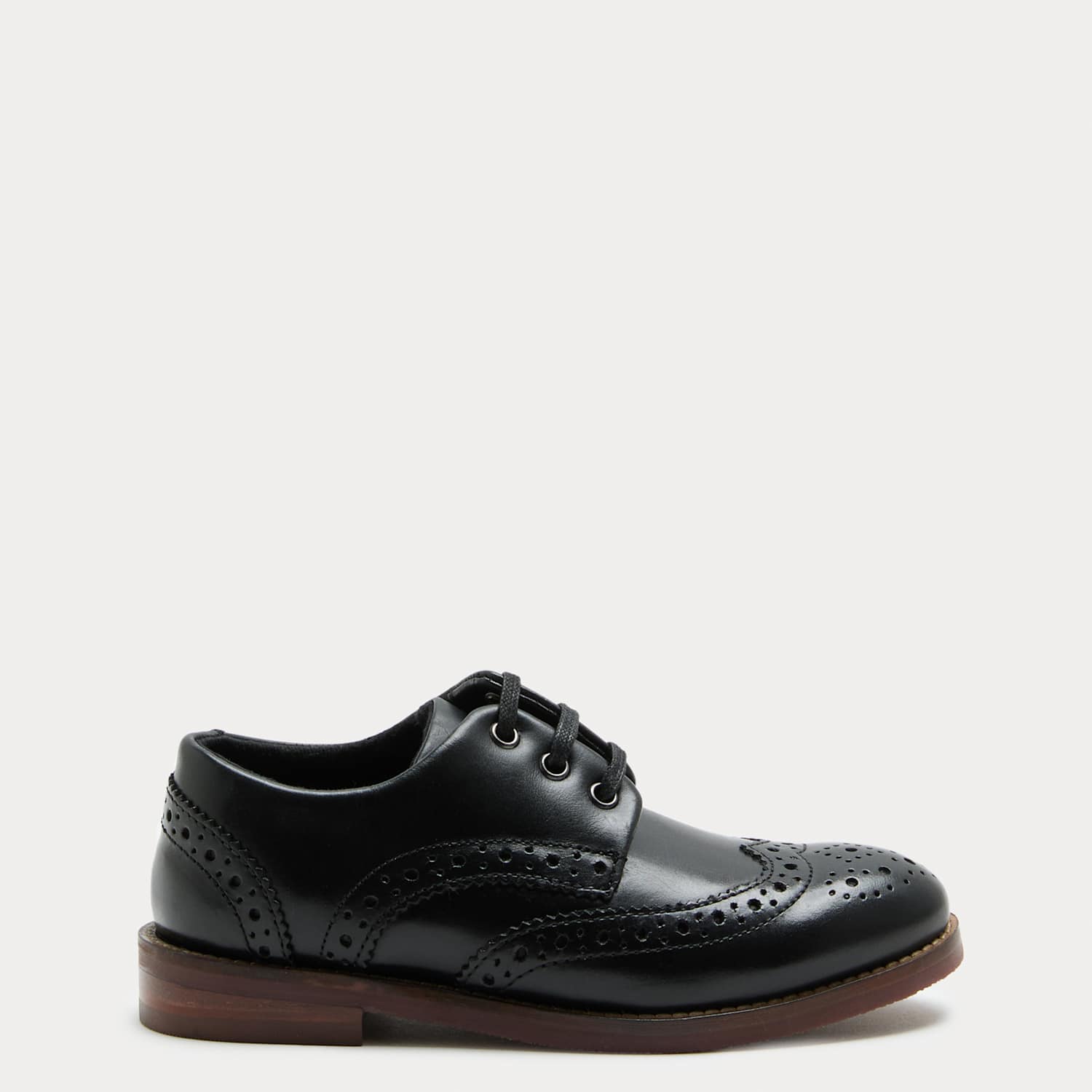 M&S Boys Leather Lace Up Brogues (8 Small - 7 Large) - 1 - Black
