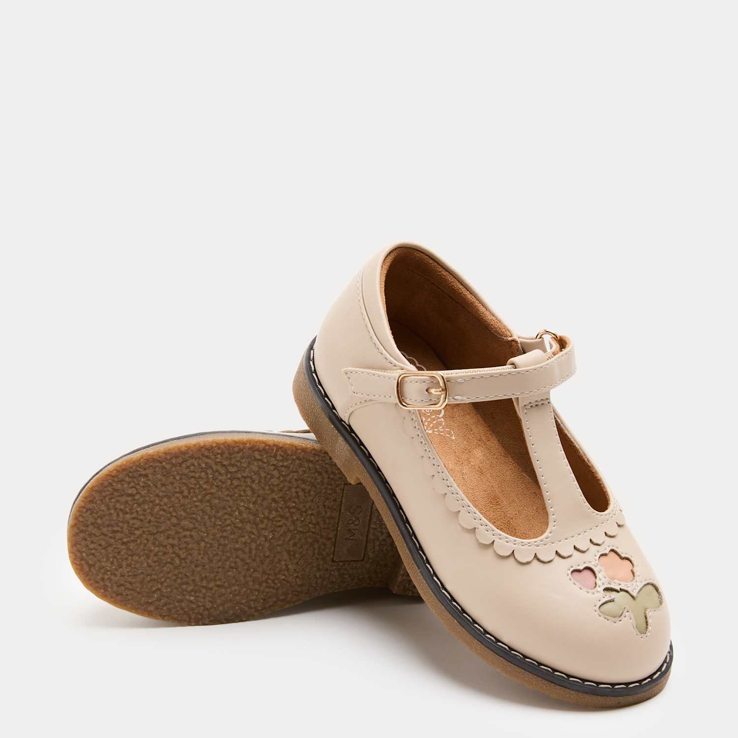 M&S Girls Heritage T-Bar Shoes (4 Small - 2 Large) - Cream Mix