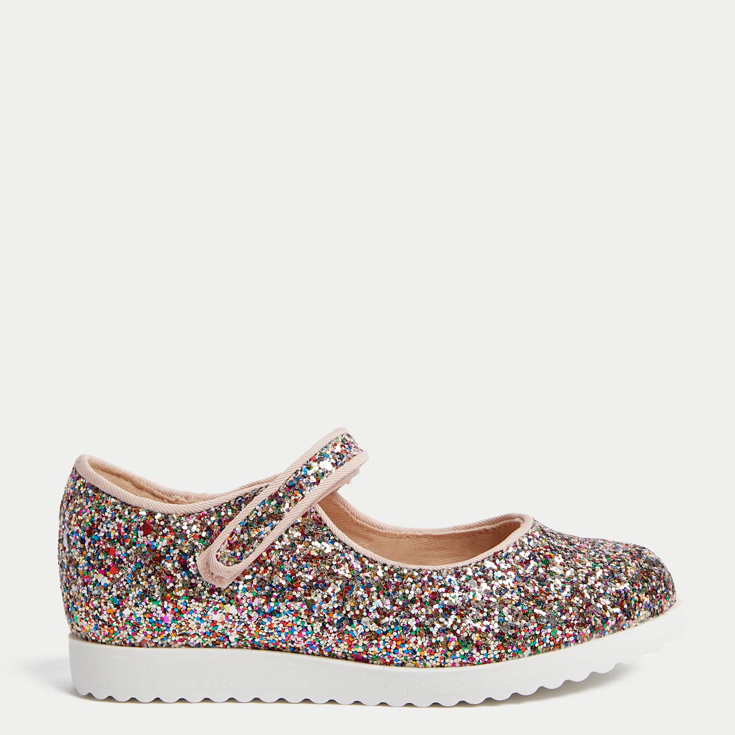 M&S Girls Riptape Glitter Mary Jane Shoes (4 Small - 2 Large) - 5 - Multi