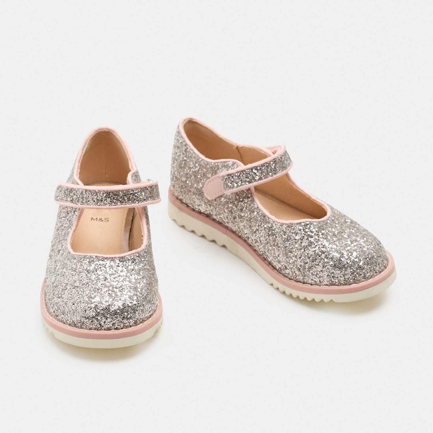 M&S Girls Glitter Mary Jane Shoes (4 Small - 2 Large) - Silver Mix