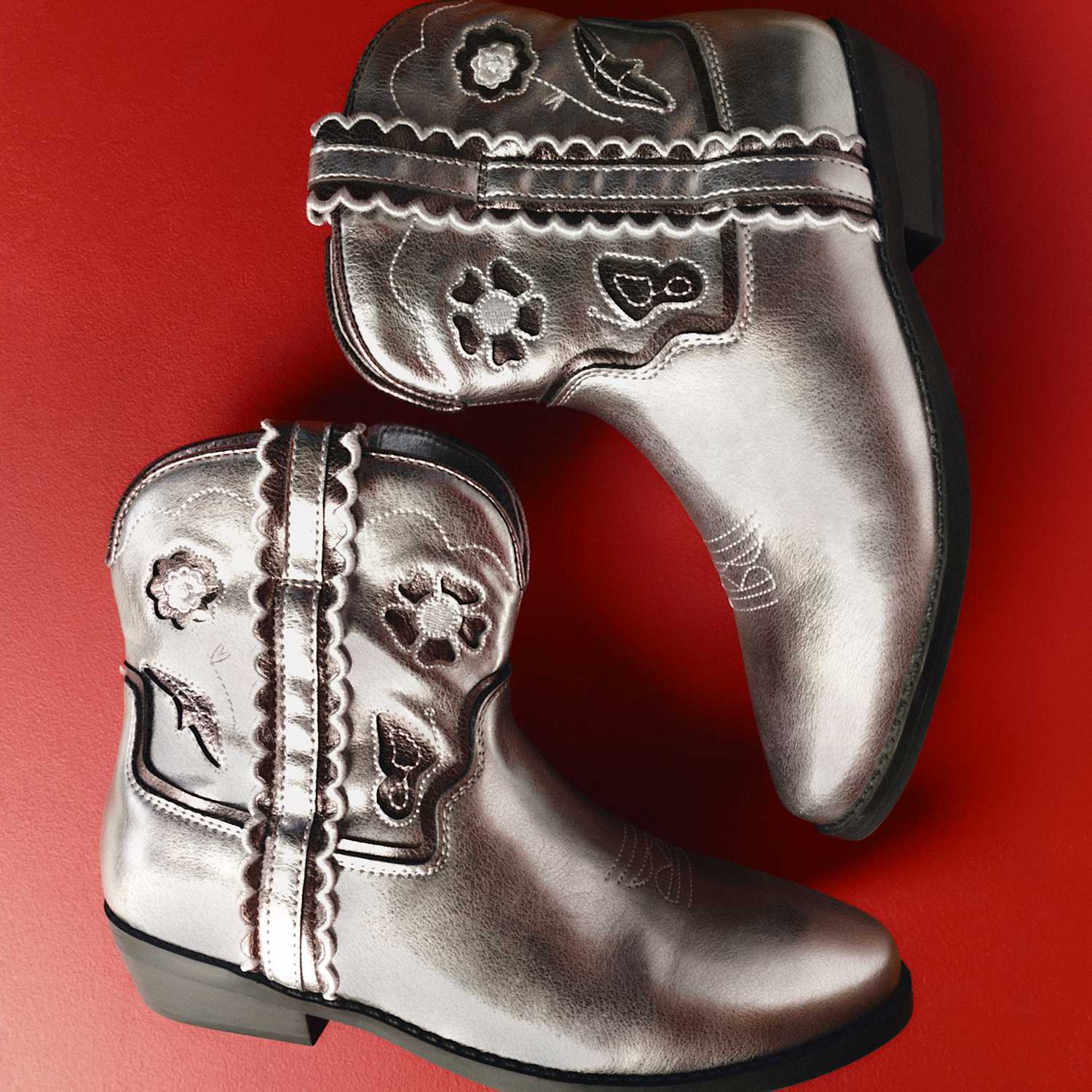 M&S Boys Floral Western Ankle Boots (4 Small-6 Large) - 4 - Silver Mix