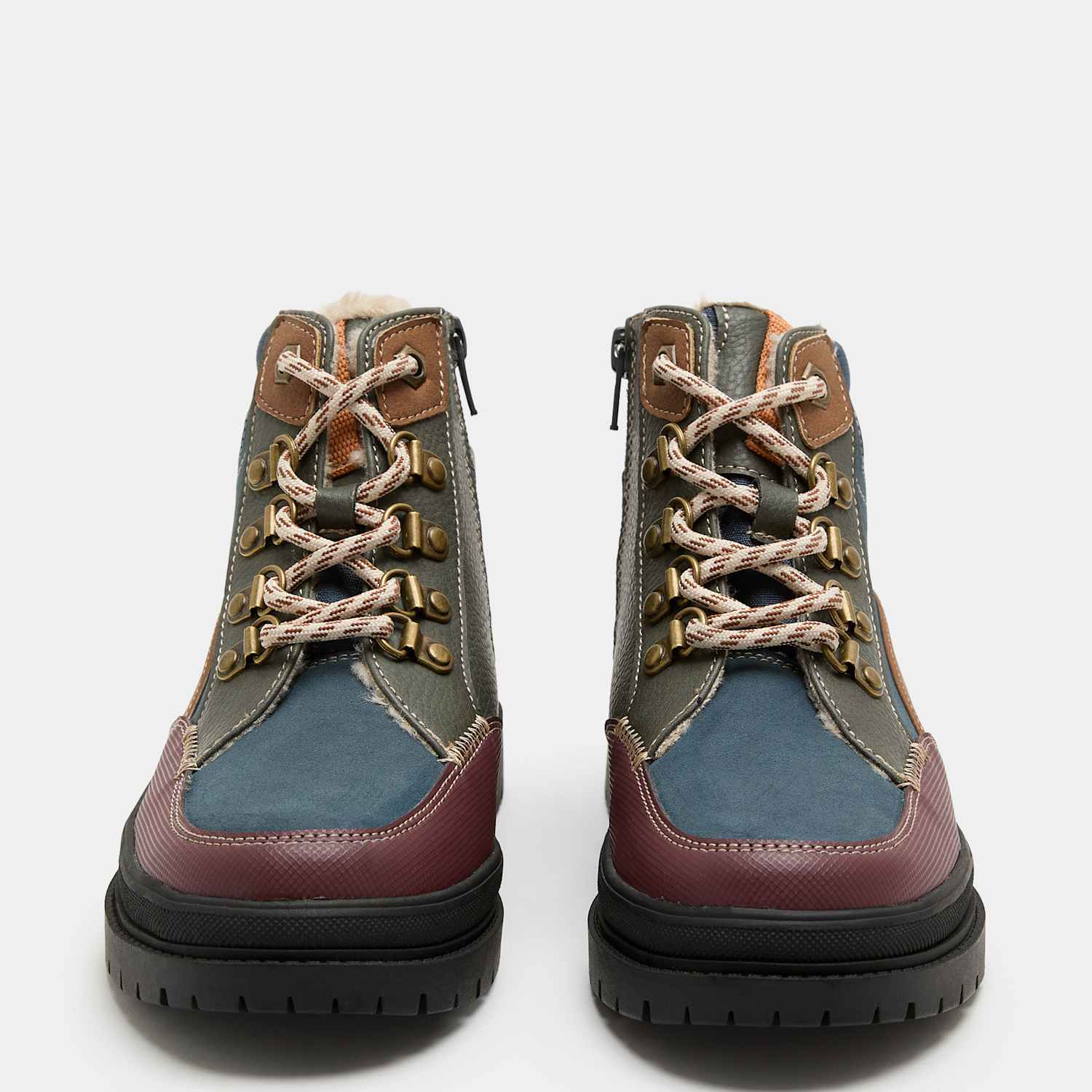 M&S Boys Colour Block Lace Up Hiker Boots (6 Small-4 Large) - 6 - Navy Mix