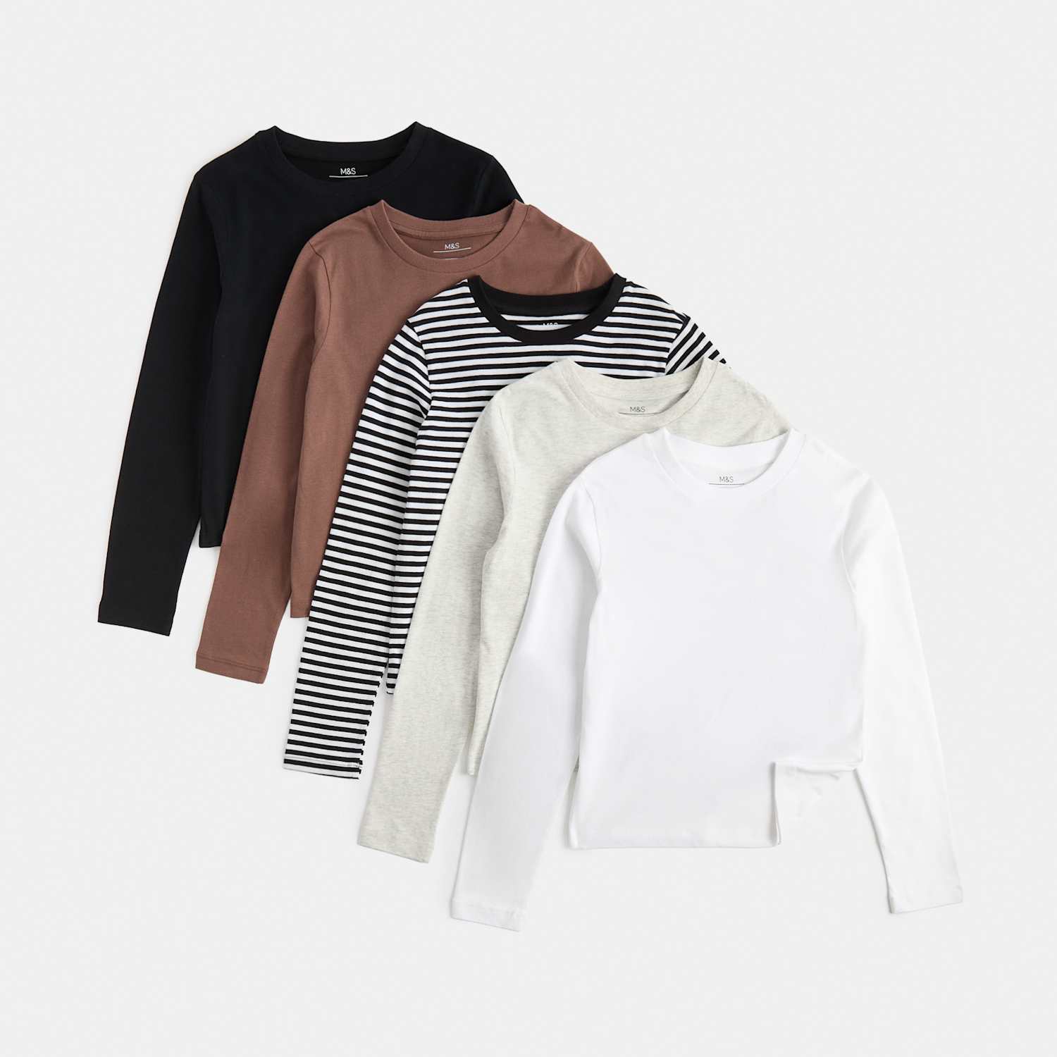 M&S Girls 5 Pack Pure Cotton Tops (6-16 Yrs) - 6-7 Years - Multi