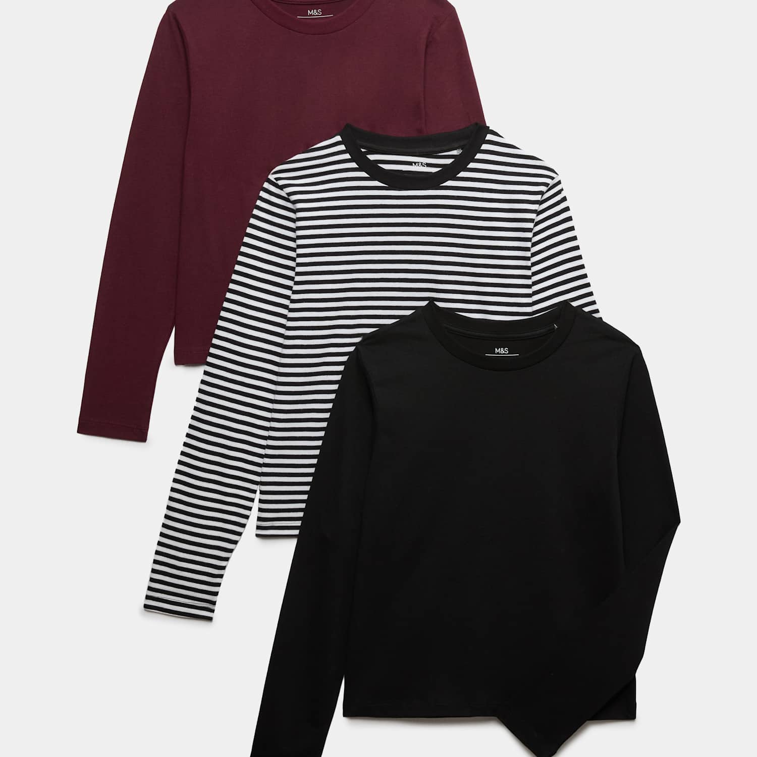 M&S Girls 3 Pack Pure Cotton Tops (6-16 Yrs) - 10-11 Years - Black Mix